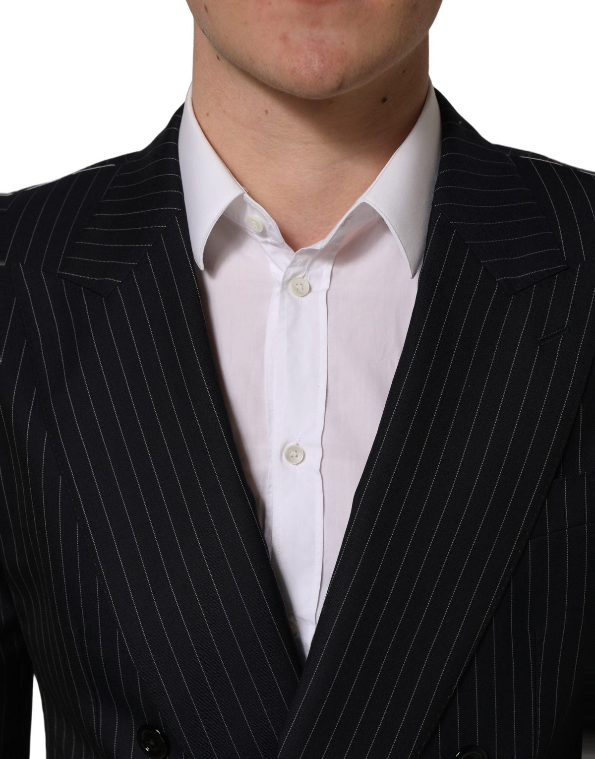 Dolce & Gabbana Dunkelgrau Gestreifte Woll-Doppelreiher-Jacke