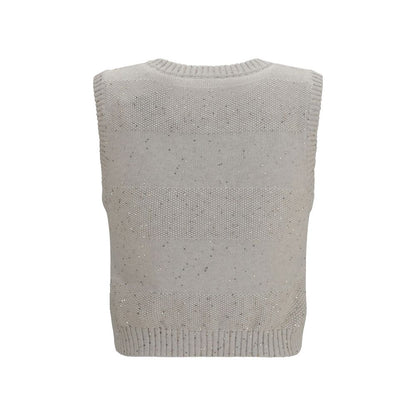 Brunello Cucinelli Beige Cotton Sleeveles Sweater