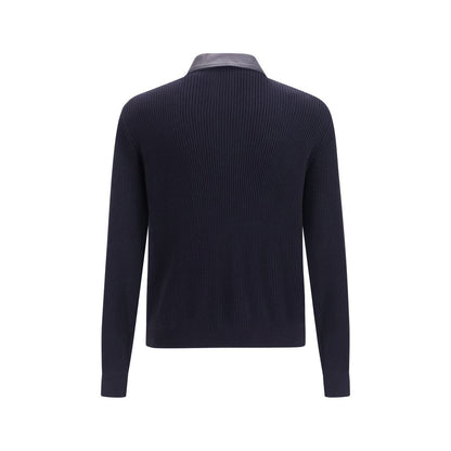 Brunello Cucinelli Blue Calf Leather Bos Taurus Leather Jacket