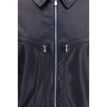 Brunello Cucinelli Blue Calf Leather Bos Taurus Leather Jacket