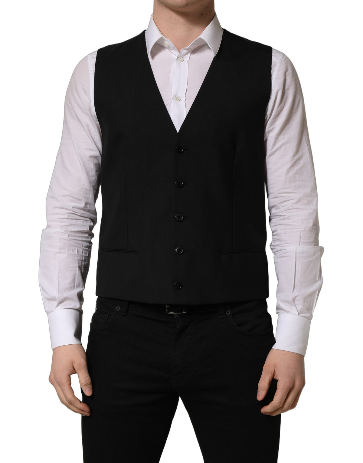 Dolce & Gabbana Schwarze Einreihige Weste Aus Wolle