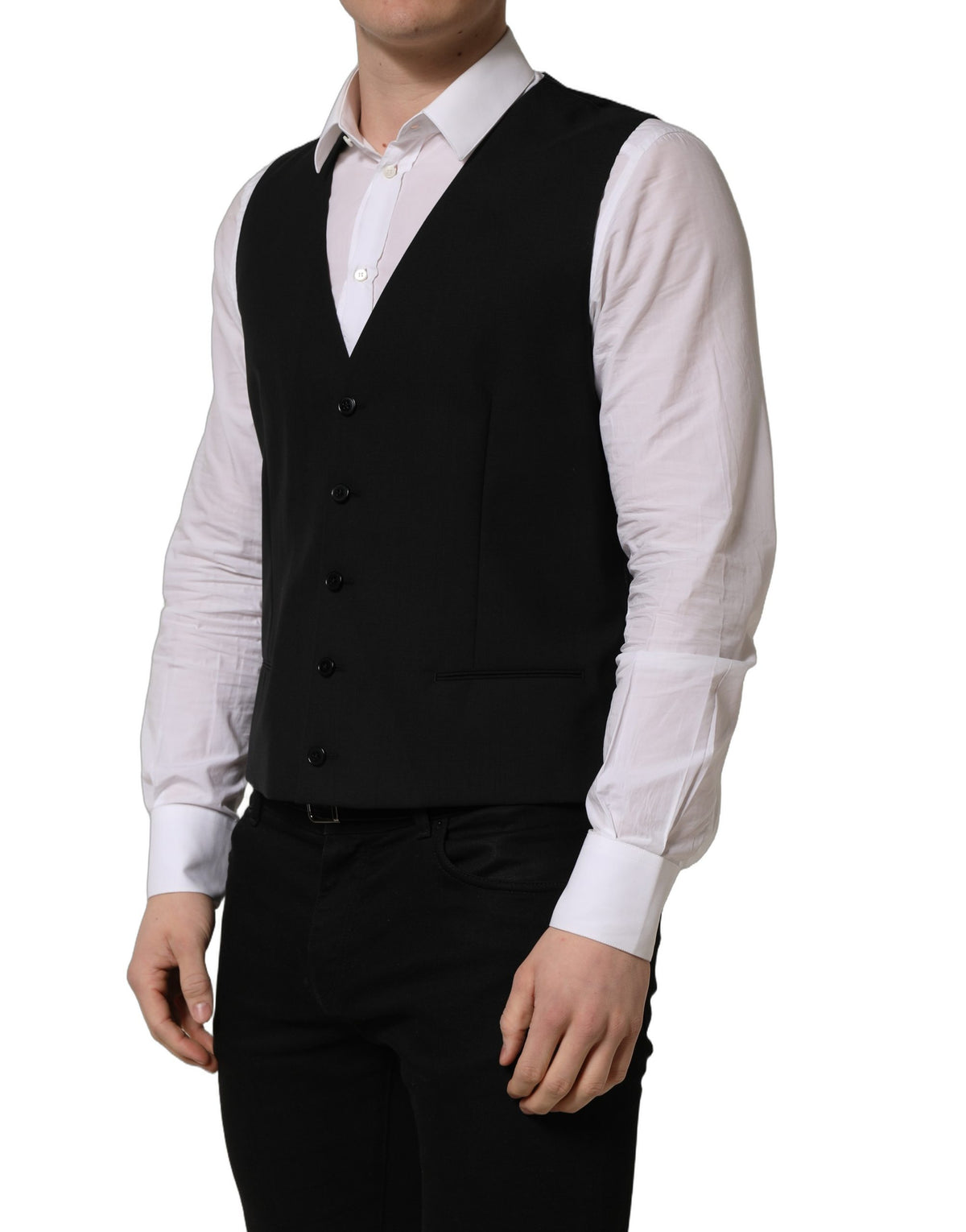 Dolce & Gabbana Schwarze Einreihige Weste Aus Wolle