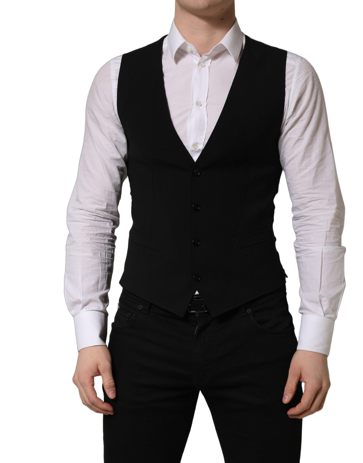 Dolce & Gabbana Schwarze Einreihige Weste Aus Wolle