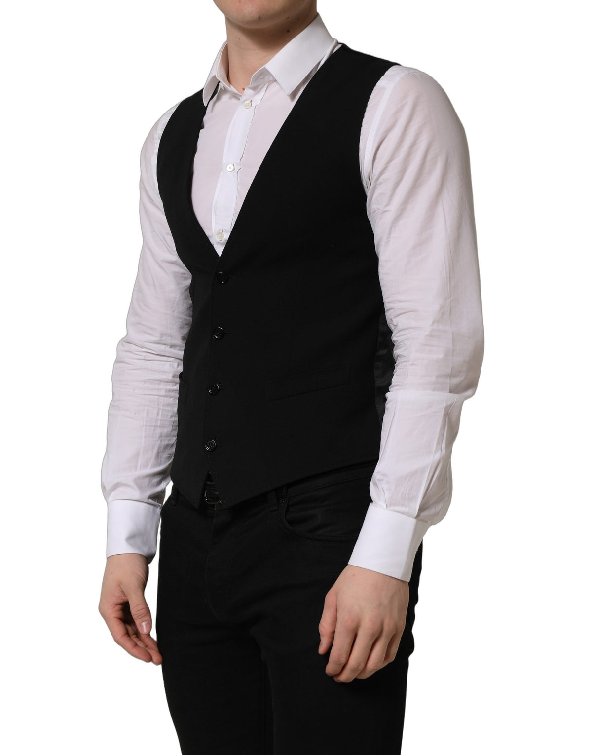 Dolce & Gabbana Schwarze Einreihige Weste Aus Wolle