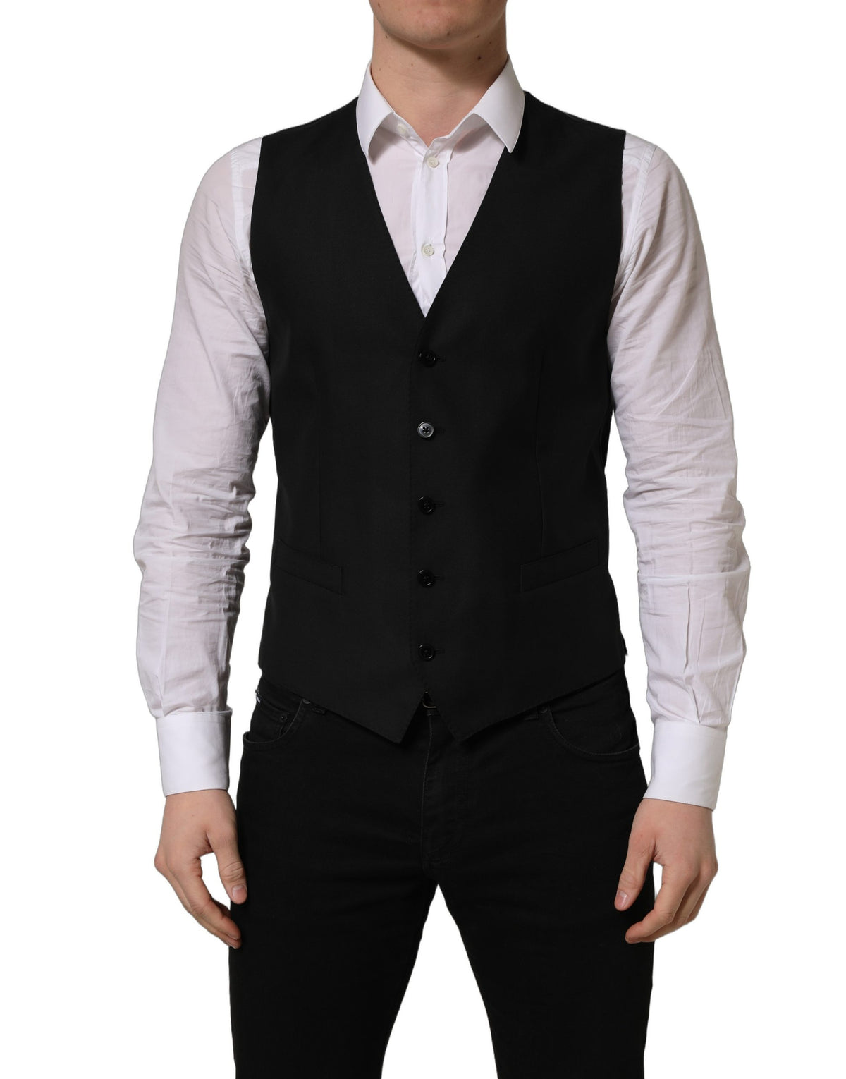 Dolce & Gabbana Schwarze Einreihige Weste Aus Wolle