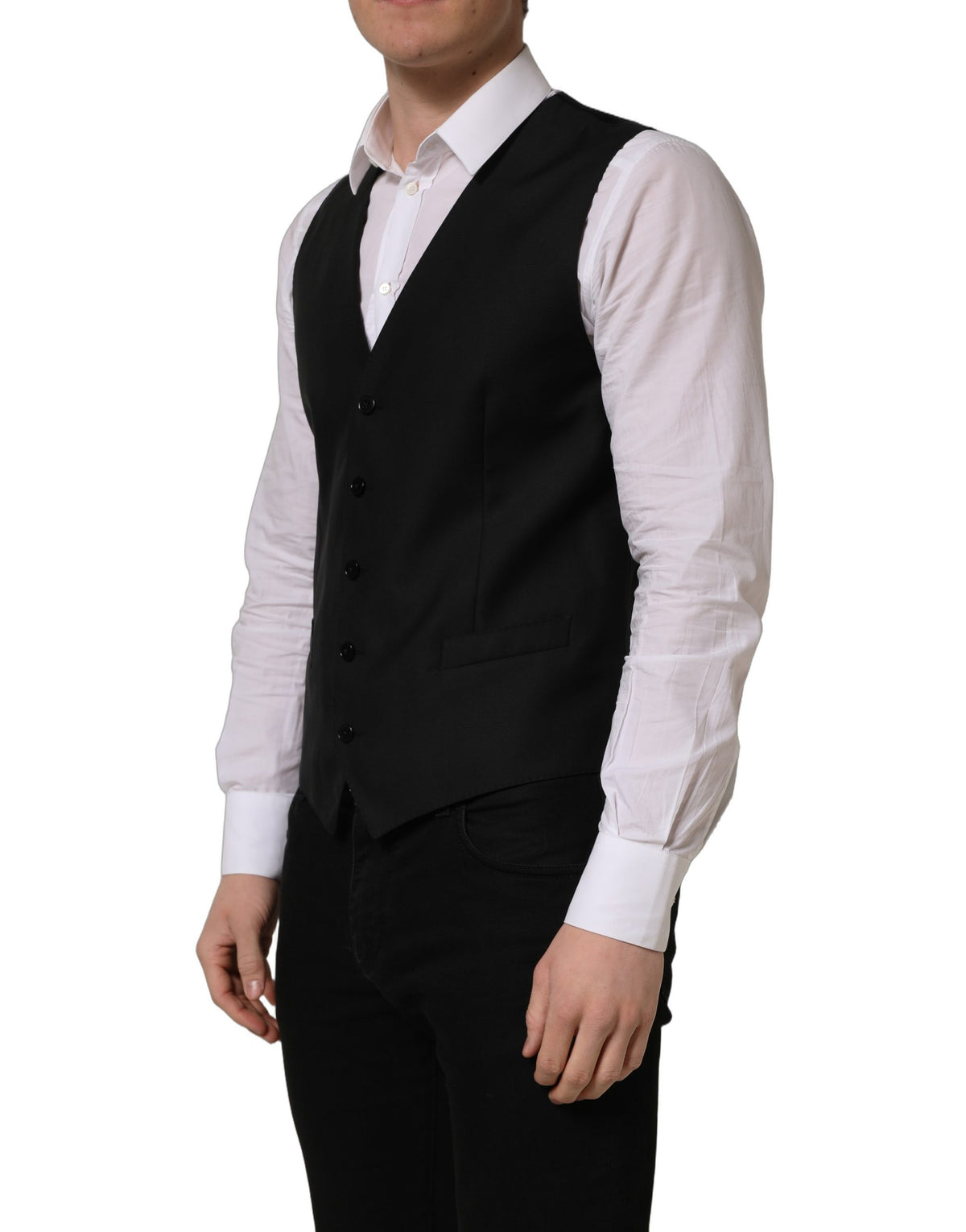 Dolce & Gabbana Schwarze Einreihige Weste Aus Wolle