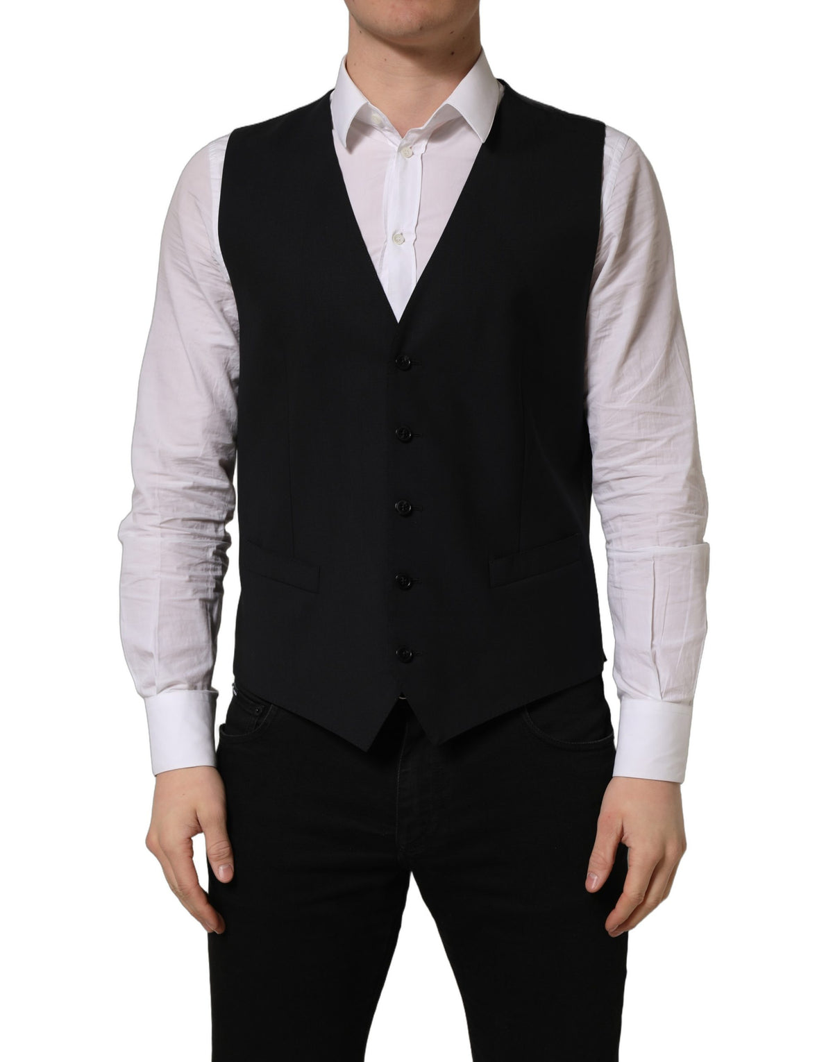 Dolce & Gabbana Schwarze Einreihige Weste Aus Wolle