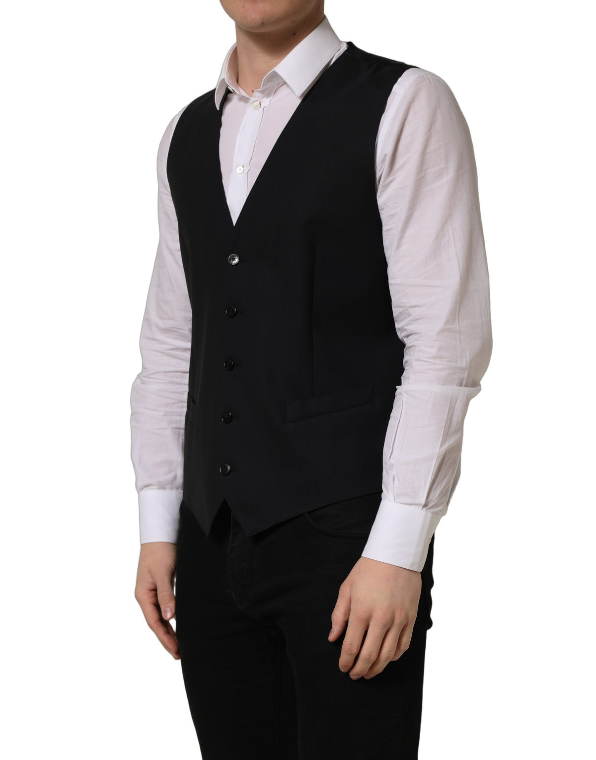 Dolce & Gabbana Schwarze Einreihige Weste Aus Wolle