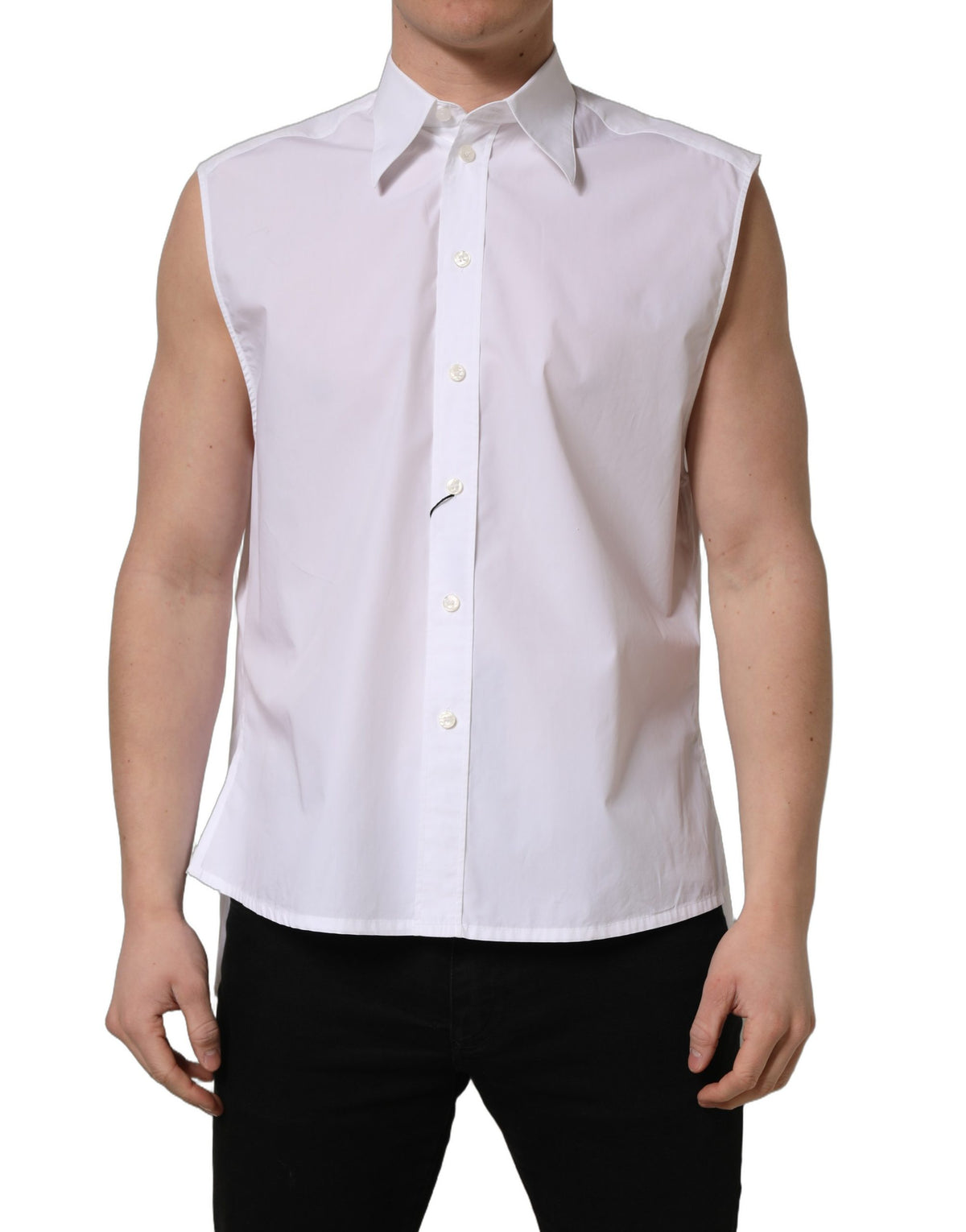 Dolce & Gabbana weißes ärmelloses, formelles Hemd aus Baumwolle