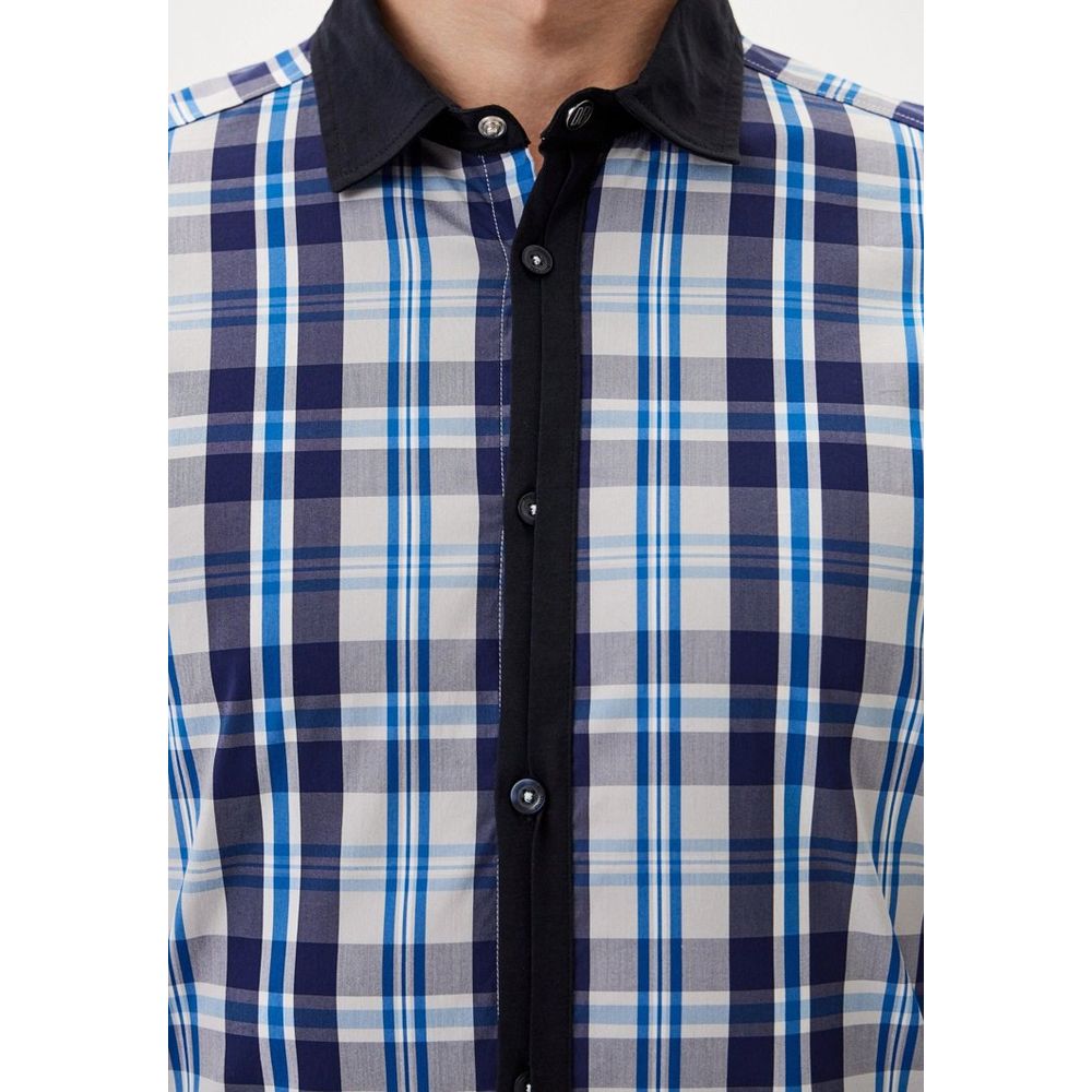 Bikkembergs Navy Blue Cotton Pattern Shirt