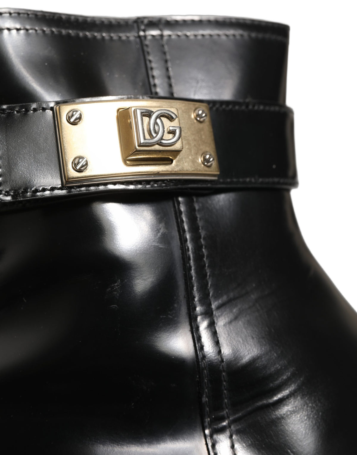 Dolce & Gabbana Schwarze Leder Logo Schnalle Mid Calf Stiefel Schuhe