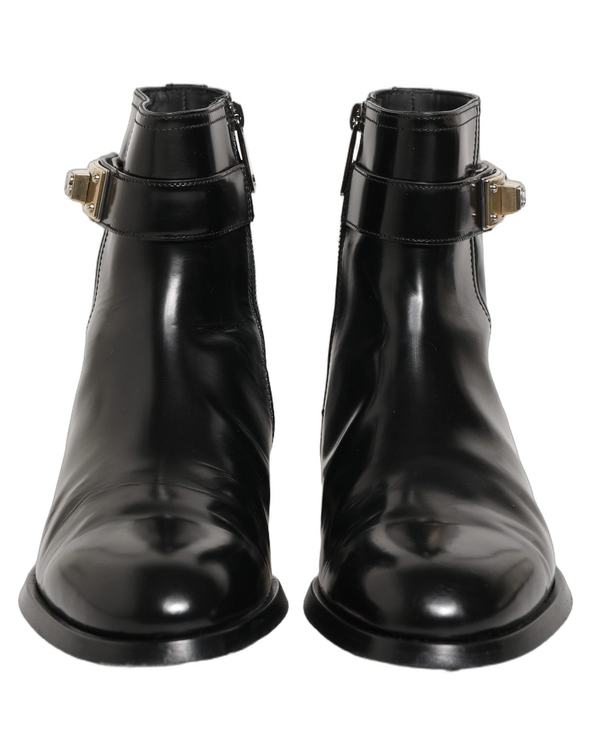 Dolce & Gabbana Schwarze Leder Logo Schnalle Mid Calf Stiefel Schuhe