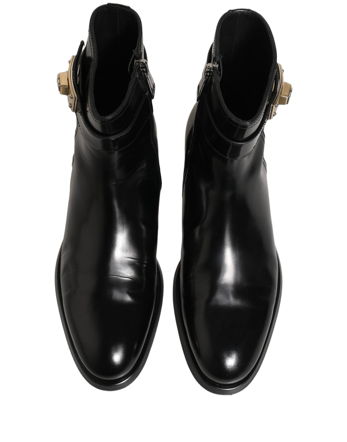 Dolce & Gabbana Schwarze Leder Logo Schnalle Mid Calf Stiefel Schuhe