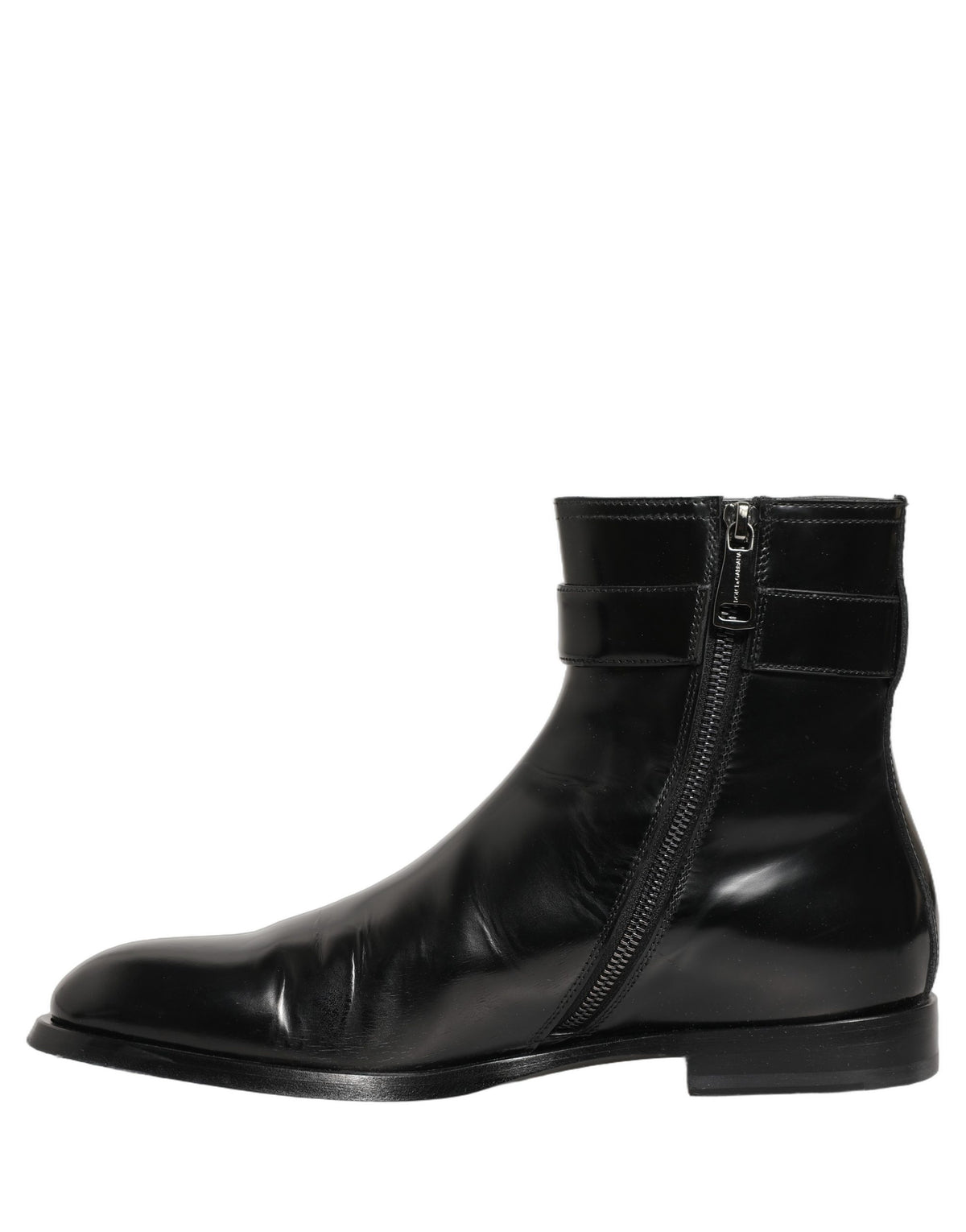 Dolce & Gabbana Schwarze Leder Logo Schnalle Mid Calf Stiefel Schuhe