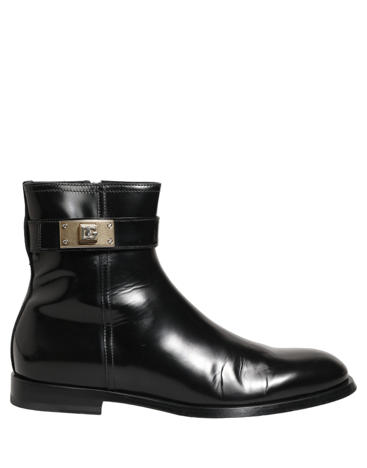 Dolce & Gabbana Schwarze Leder Logo Schnalle Mid Calf Stiefel Schuhe