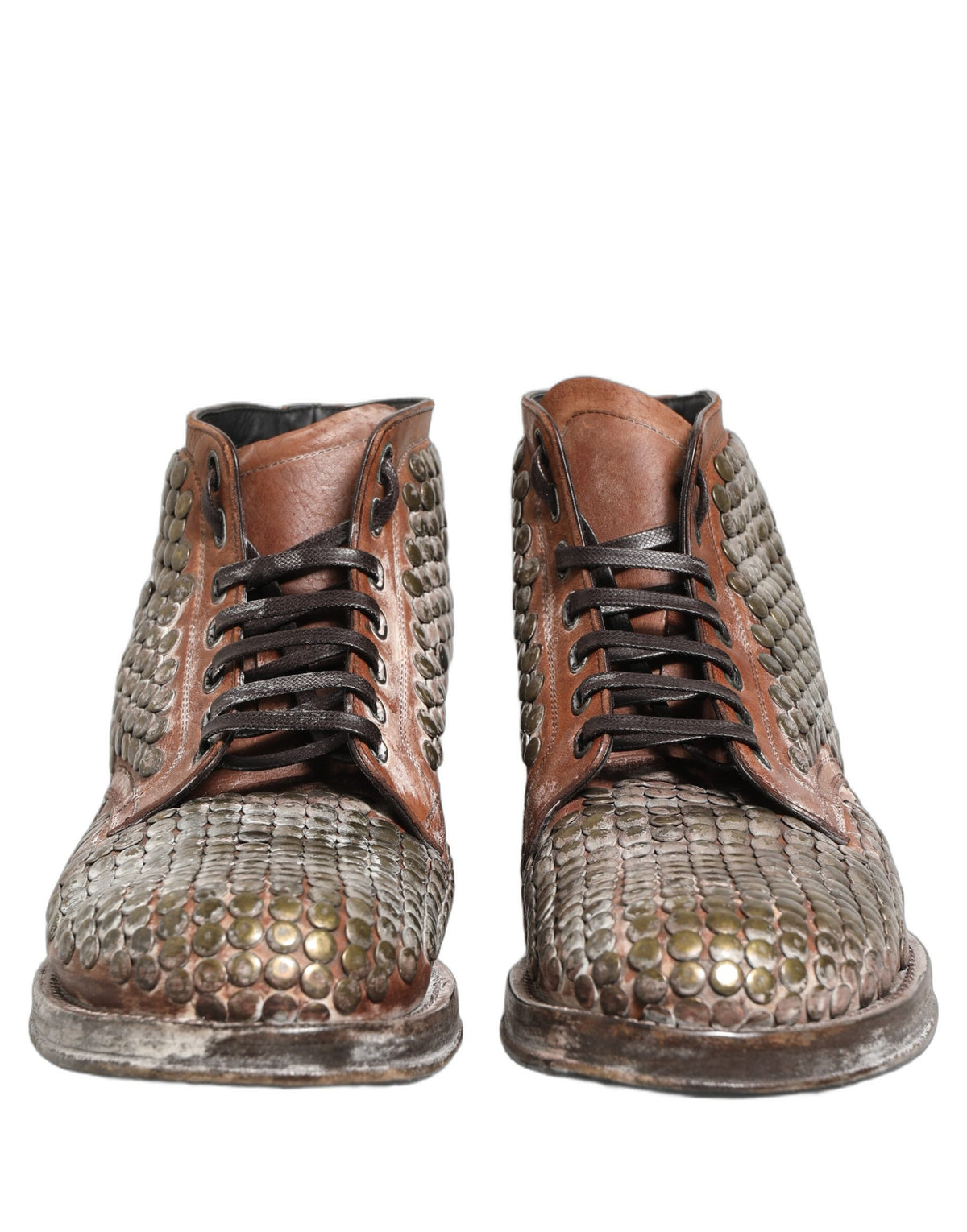 Dolce & Gabbana Braune Leder Stiefel mit Nieten
