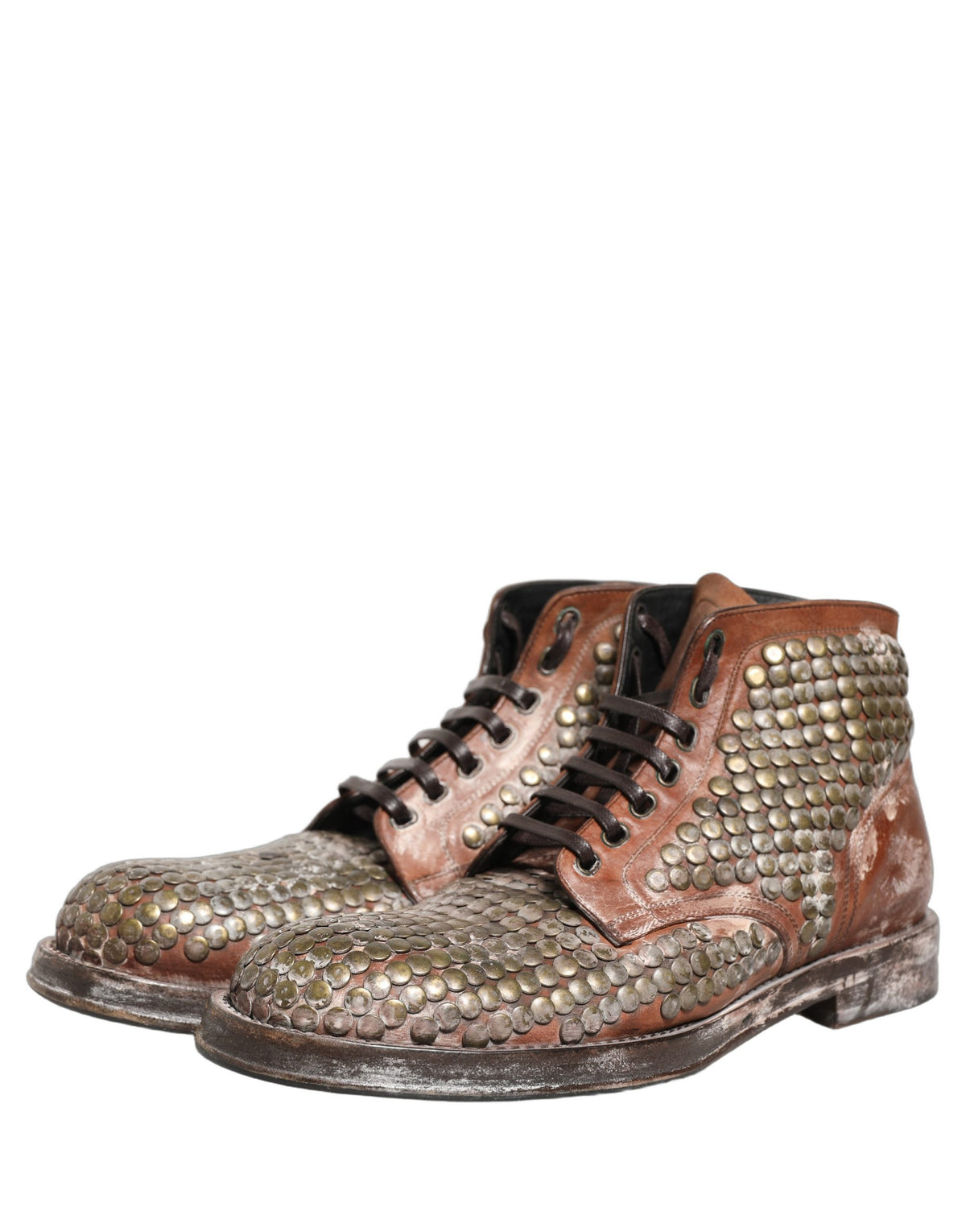 Dolce & Gabbana Braune Leder Stiefel mit Nieten