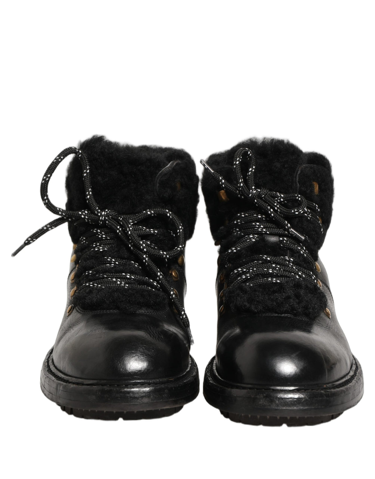 Dolce & Gabbana Schwarze Trekking-Stiefel aus Leder mit Pelz und Schnürung