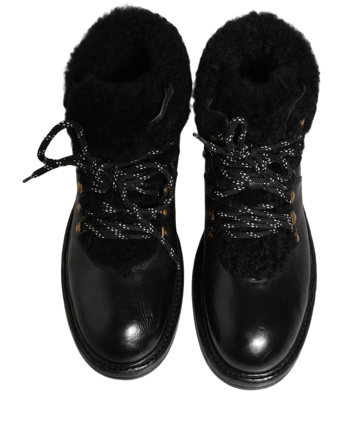 Dolce & Gabbana Schwarze Trekking-Stiefel aus Leder mit Pelz und Schnürung