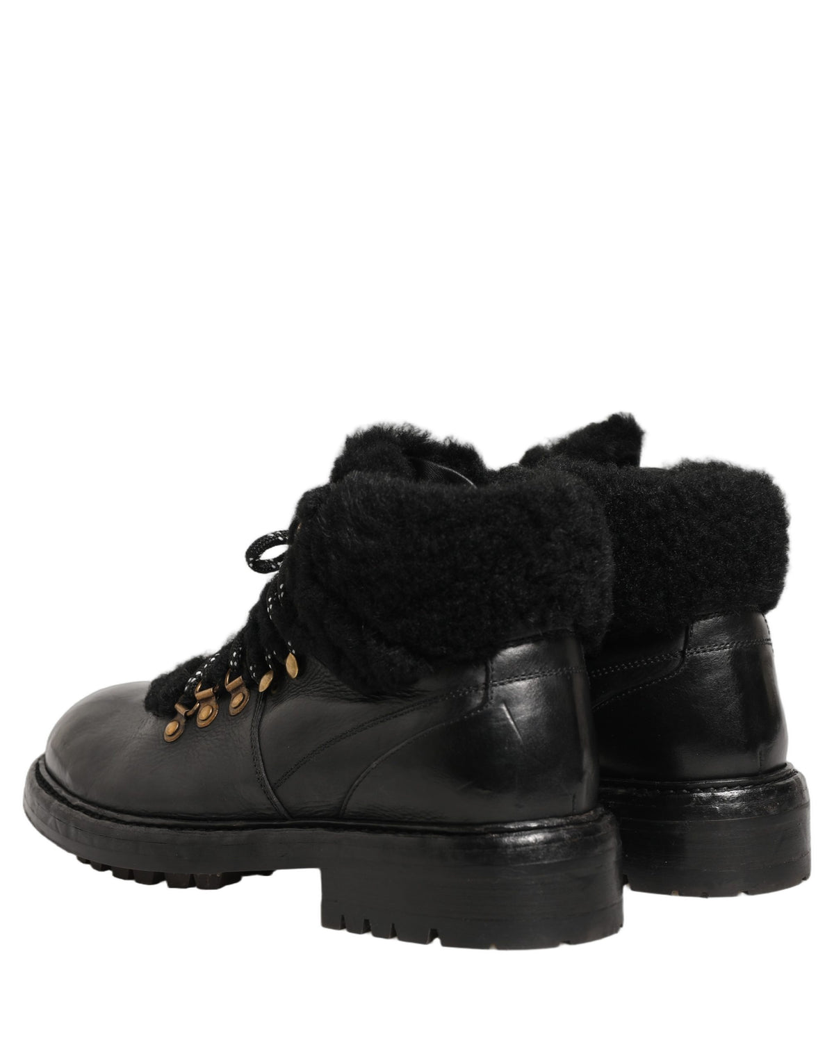 Dolce & Gabbana Schwarze Trekking-Stiefel aus Leder mit Pelz und Schnürung