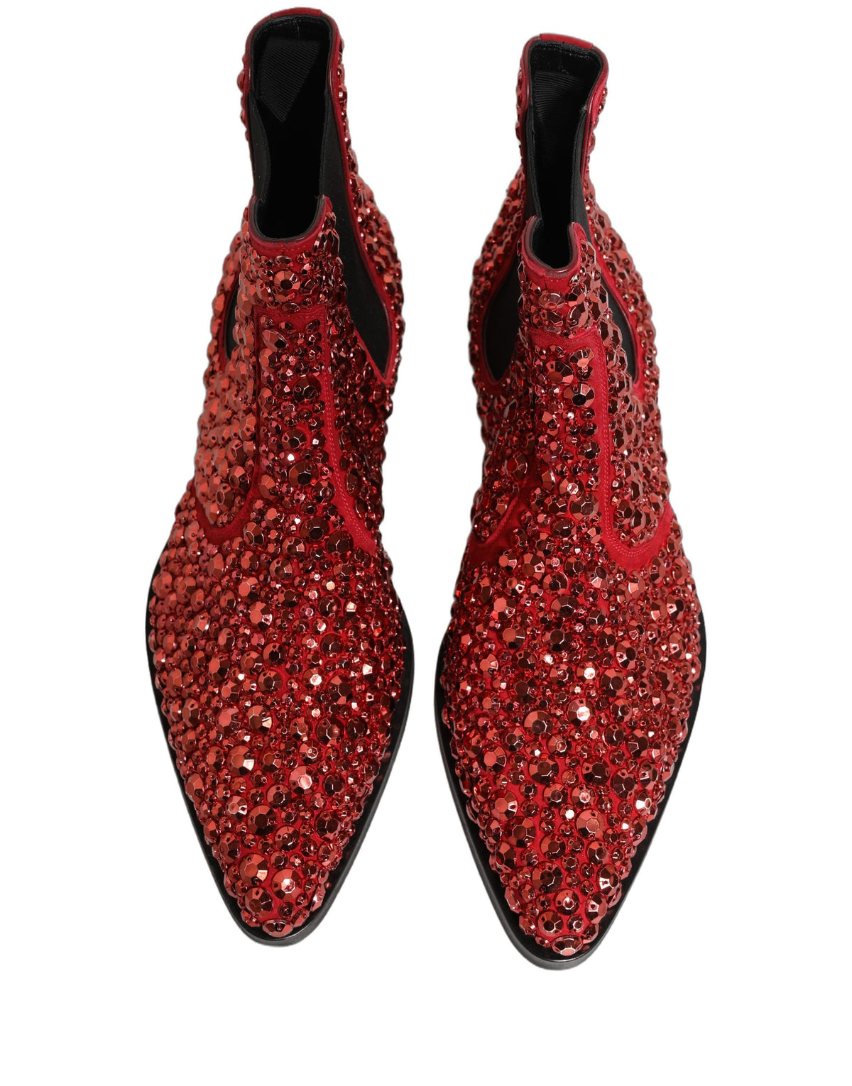 Dolce & Gabbana Rote verzierte Chelsea Ankle Boots Schuhe
