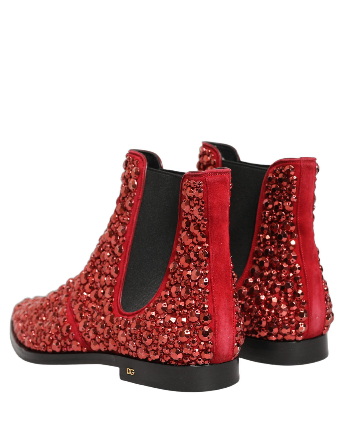 Dolce & Gabbana Rote verzierte Chelsea Ankle Boots Schuhe