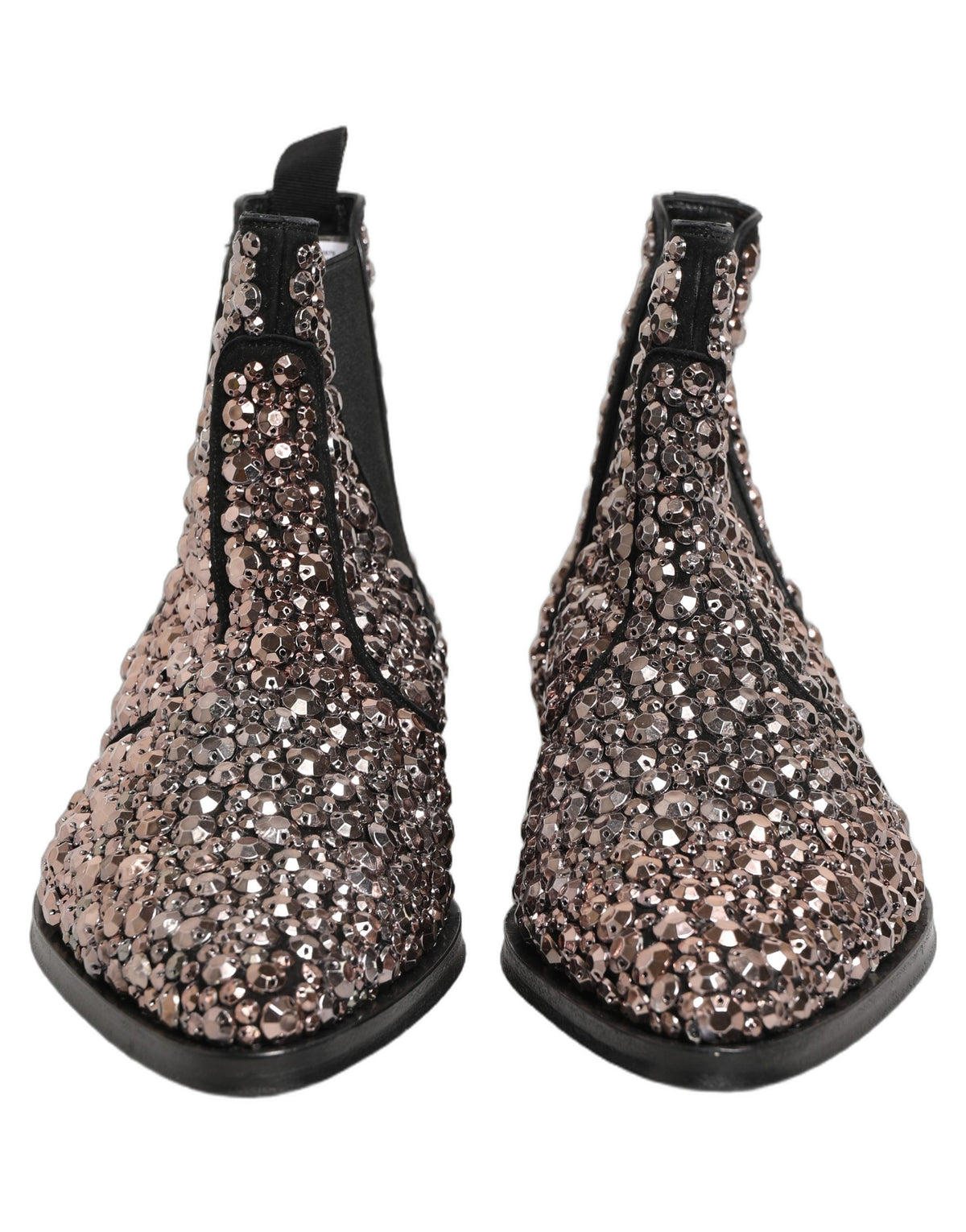 Dolce & Gabbana Chelsea Ankle Boots aus silbernem Leder mit Verzierungen