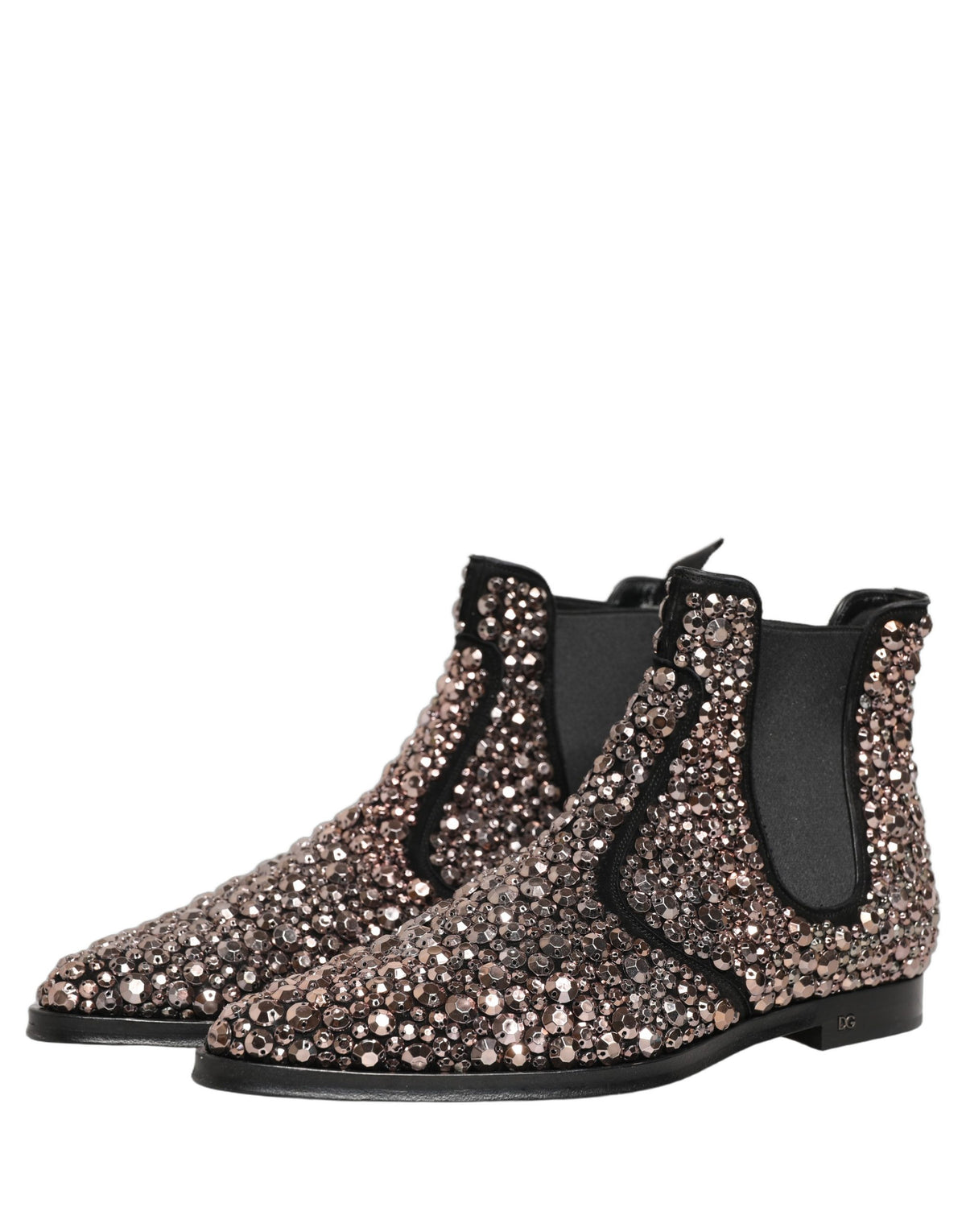 Dolce & Gabbana Chelsea Ankle Boots aus silbernem Leder mit Verzierungen