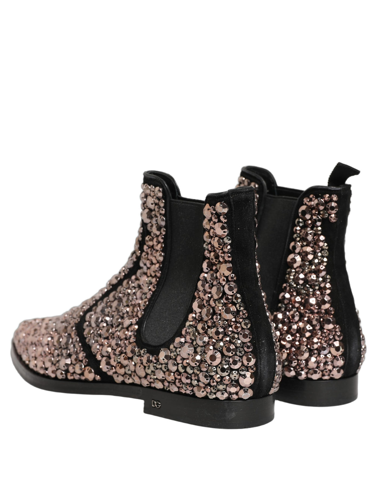 Dolce & Gabbana Chelsea Ankle Boots aus silbernem Leder mit Verzierungen