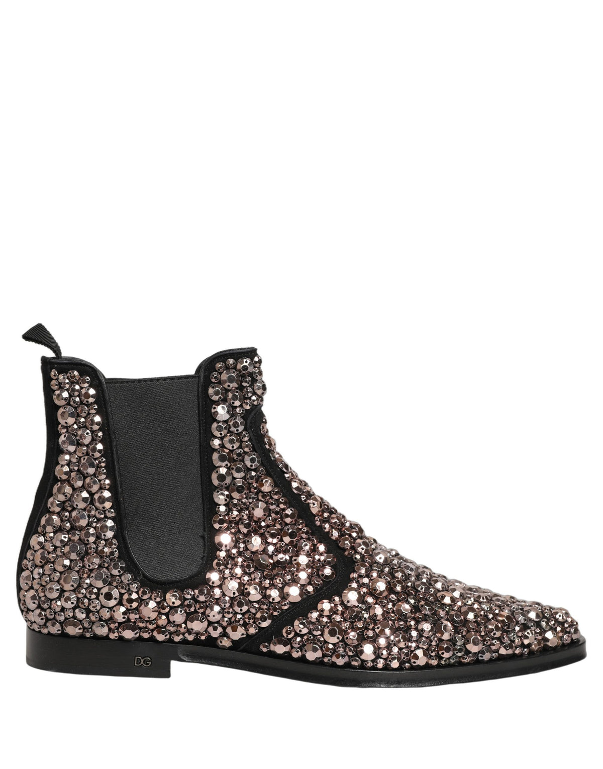 Dolce & Gabbana Chelsea Ankle Boots aus silbernem Leder mit Verzierungen