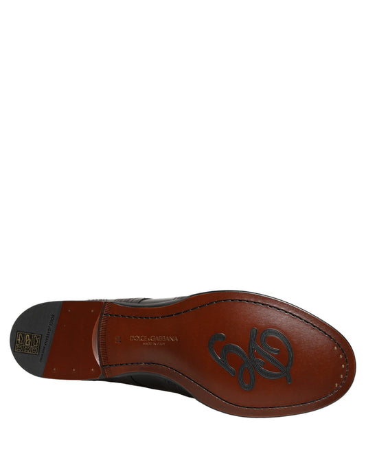 Dolce & Gabbana Black Embroidered Leather Derby Dress Shoes