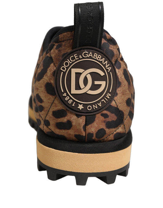 Dolce & Gabbana Brown Leopard Print Quilted Men Sneakers Shoes
