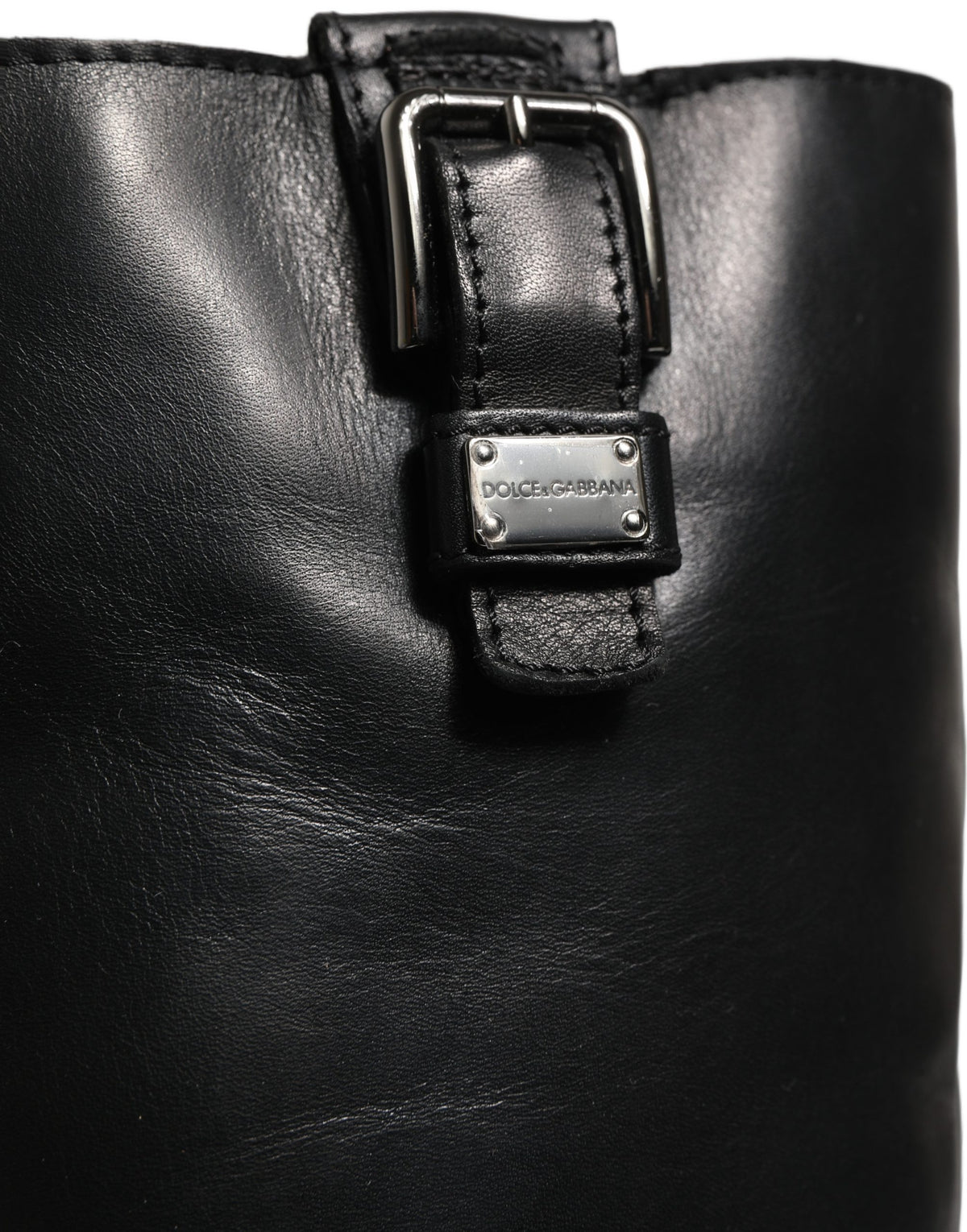 Dolce & Gabbana Schwarze Lederstiefel mit Schnallendetail, wadenhoch