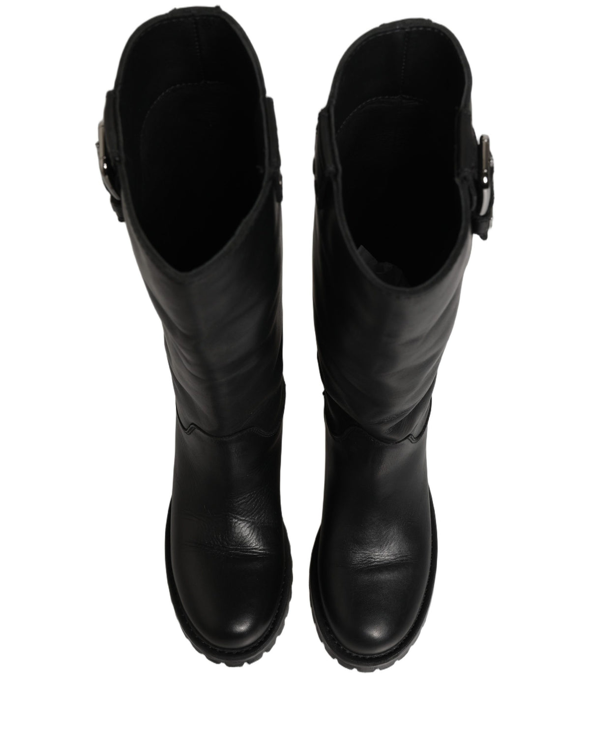 Dolce & Gabbana Schwarze Lederstiefel mit Schnallendetail, wadenhoch