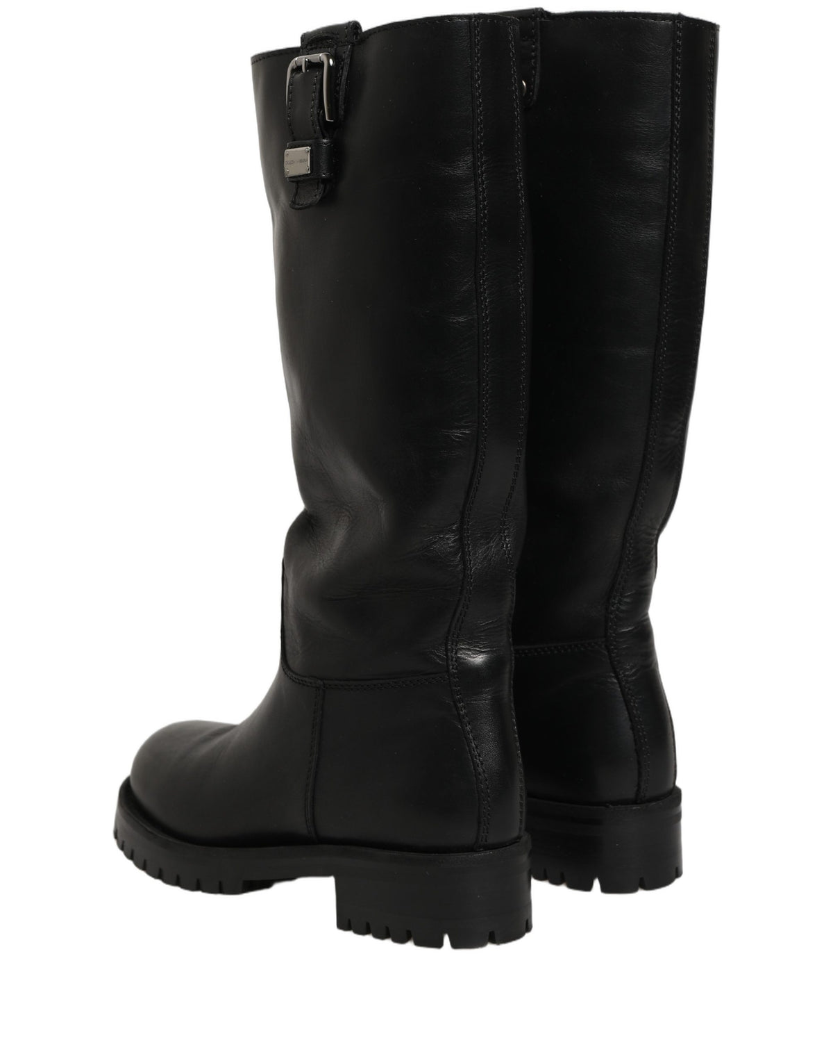Dolce & Gabbana Schwarze Lederstiefel mit Schnallendetail, wadenhoch
