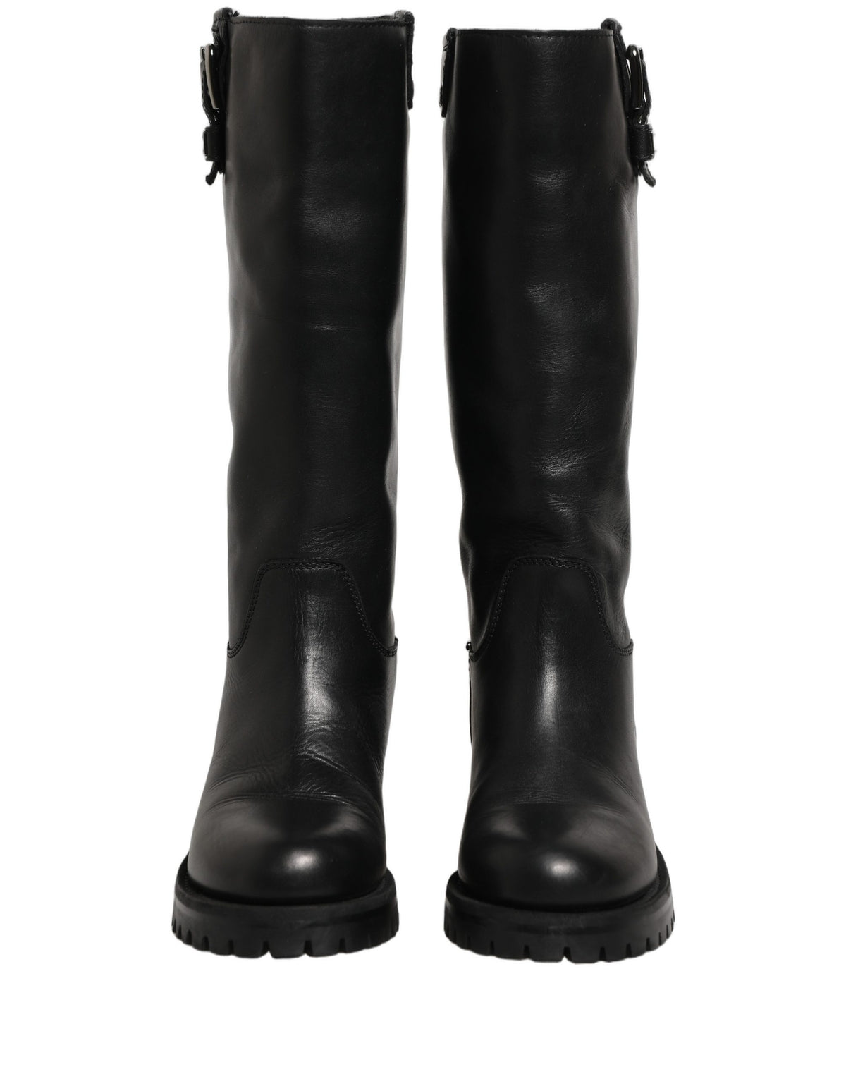 Dolce & Gabbana Schwarze Lederstiefel mit Schnallendetail, wadenhoch