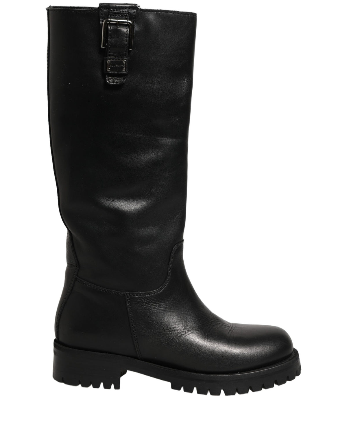 Dolce & Gabbana Schwarze Lederstiefel mit Schnallendetail, wadenhoch
