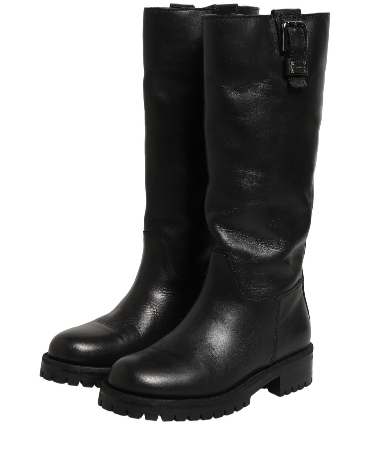 Dolce & Gabbana Schwarze Lederstiefel mit Schnallendetail, wadenhoch