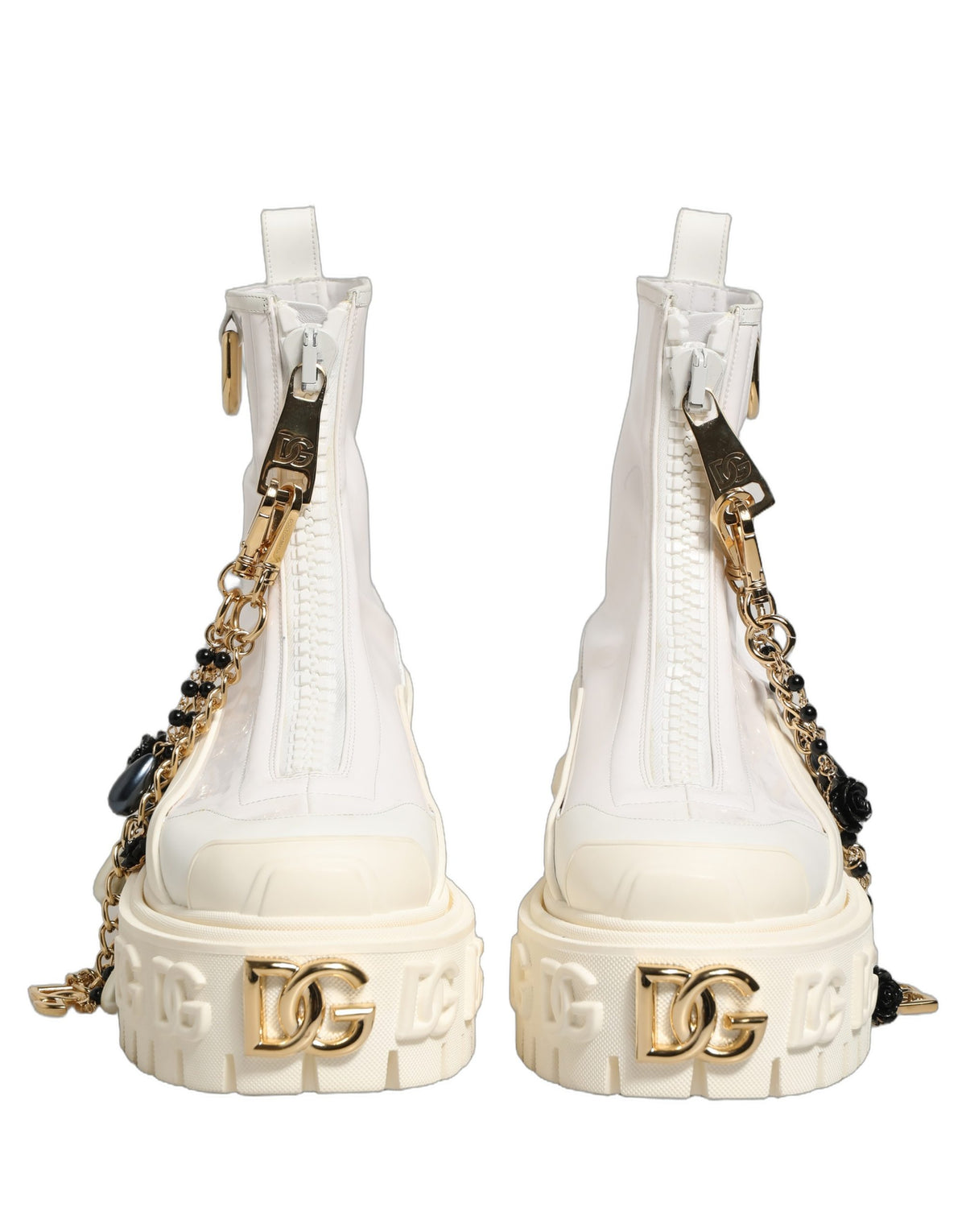 Dolce & Gabbana Weiße Leder Stiefel mit Gummi-Logo