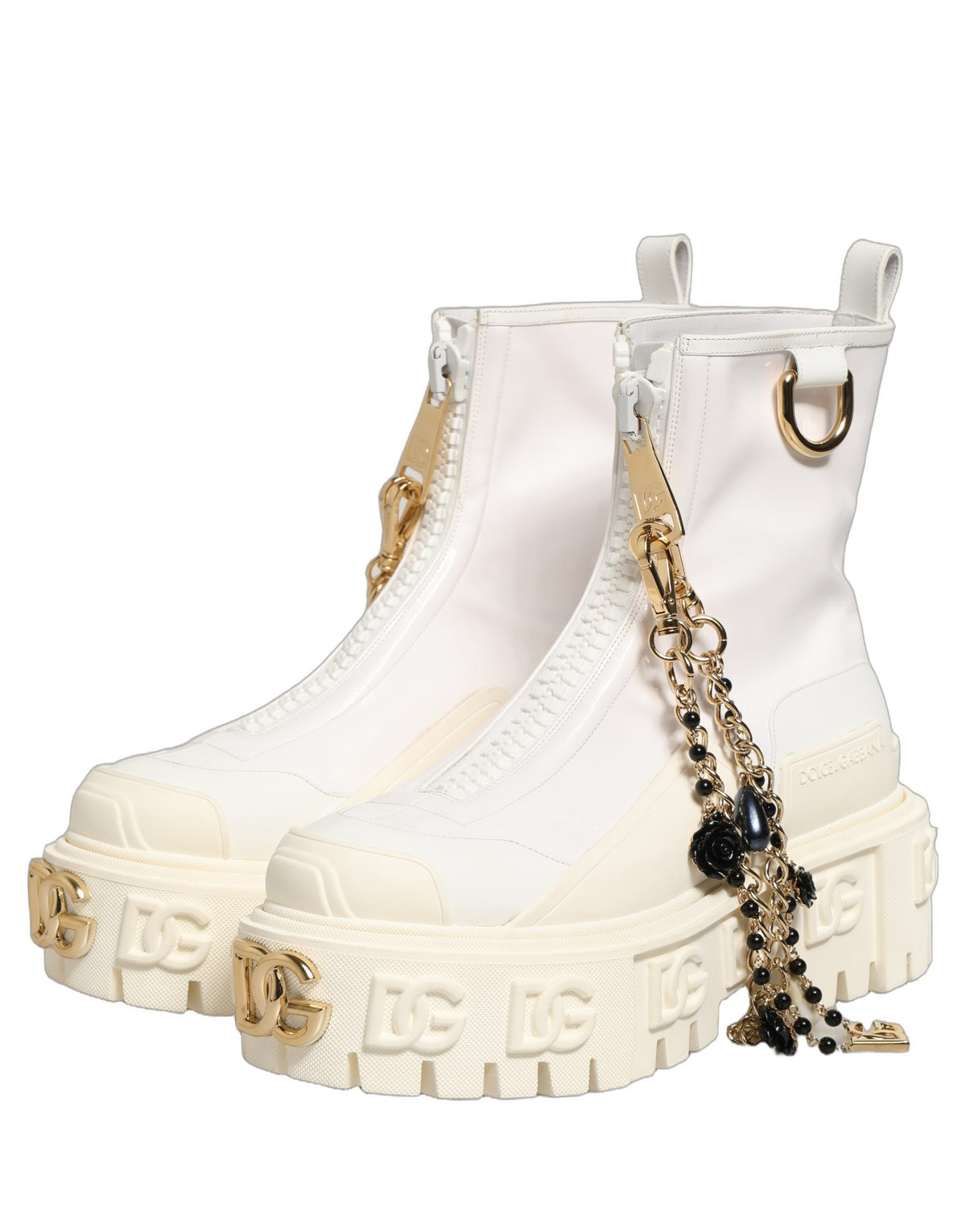 Dolce & Gabbana Weiße Leder Stiefel mit Gummi-Logo