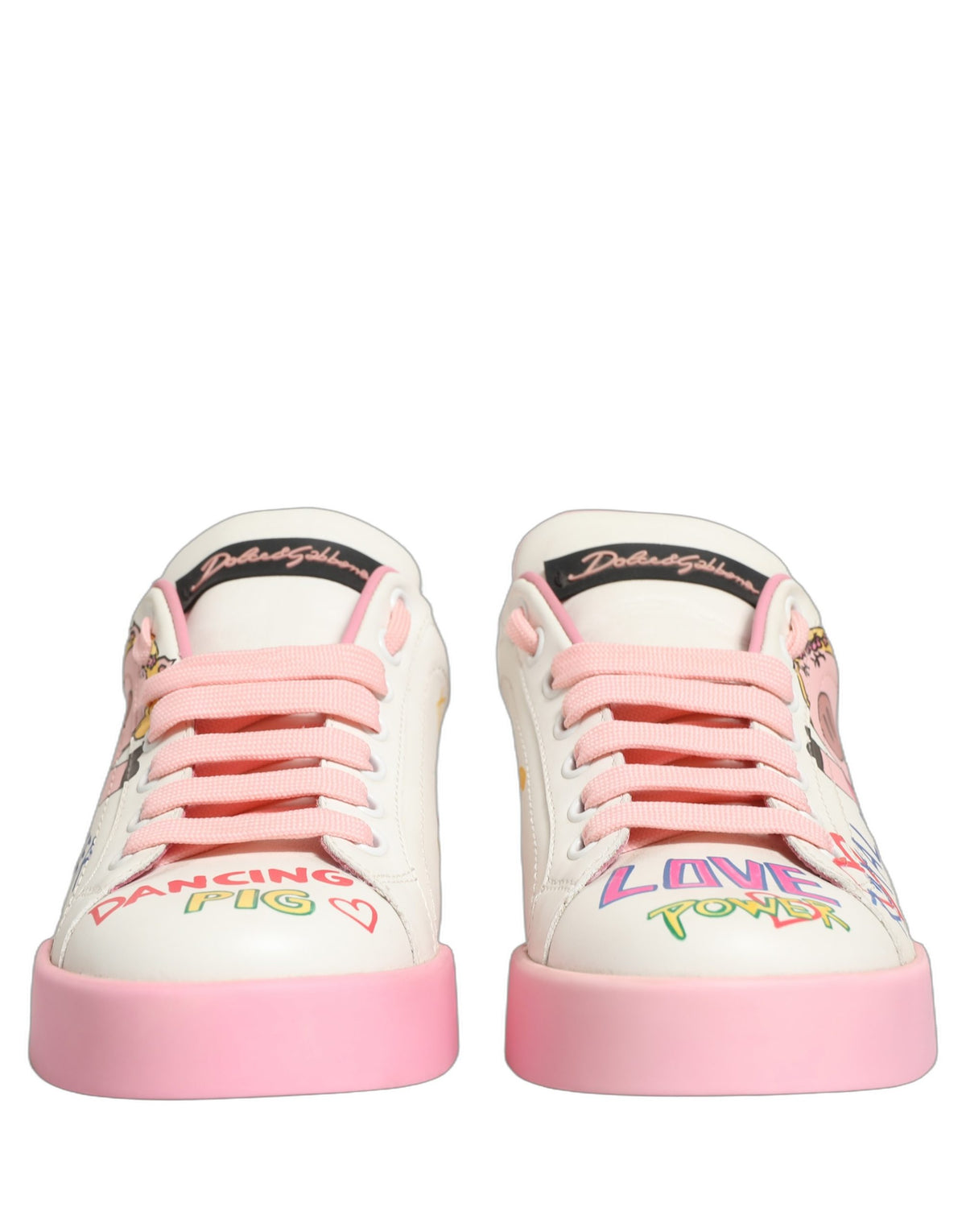 Dolce & Gabbana Weiße Pinke Portofino Royal Pig Sneakers Schuhe