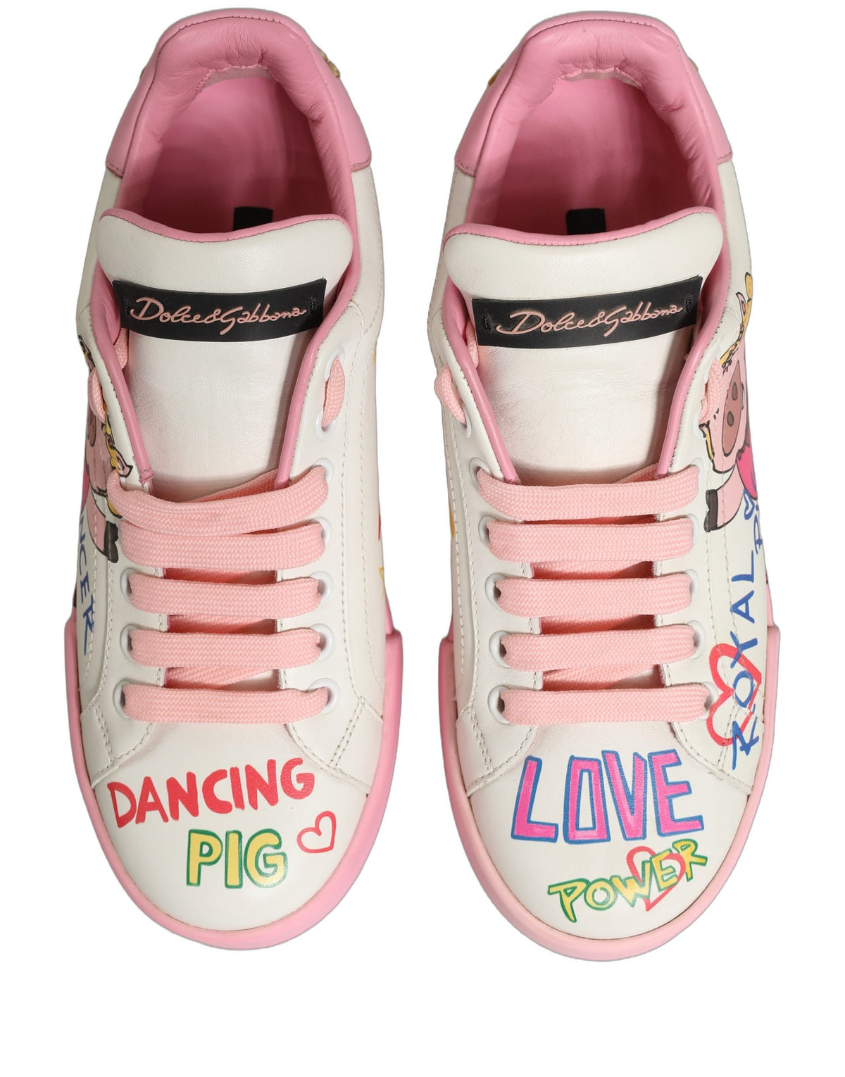 Dolce & Gabbana Weiße Pinke Portofino Royal Pig Sneakers Schuhe