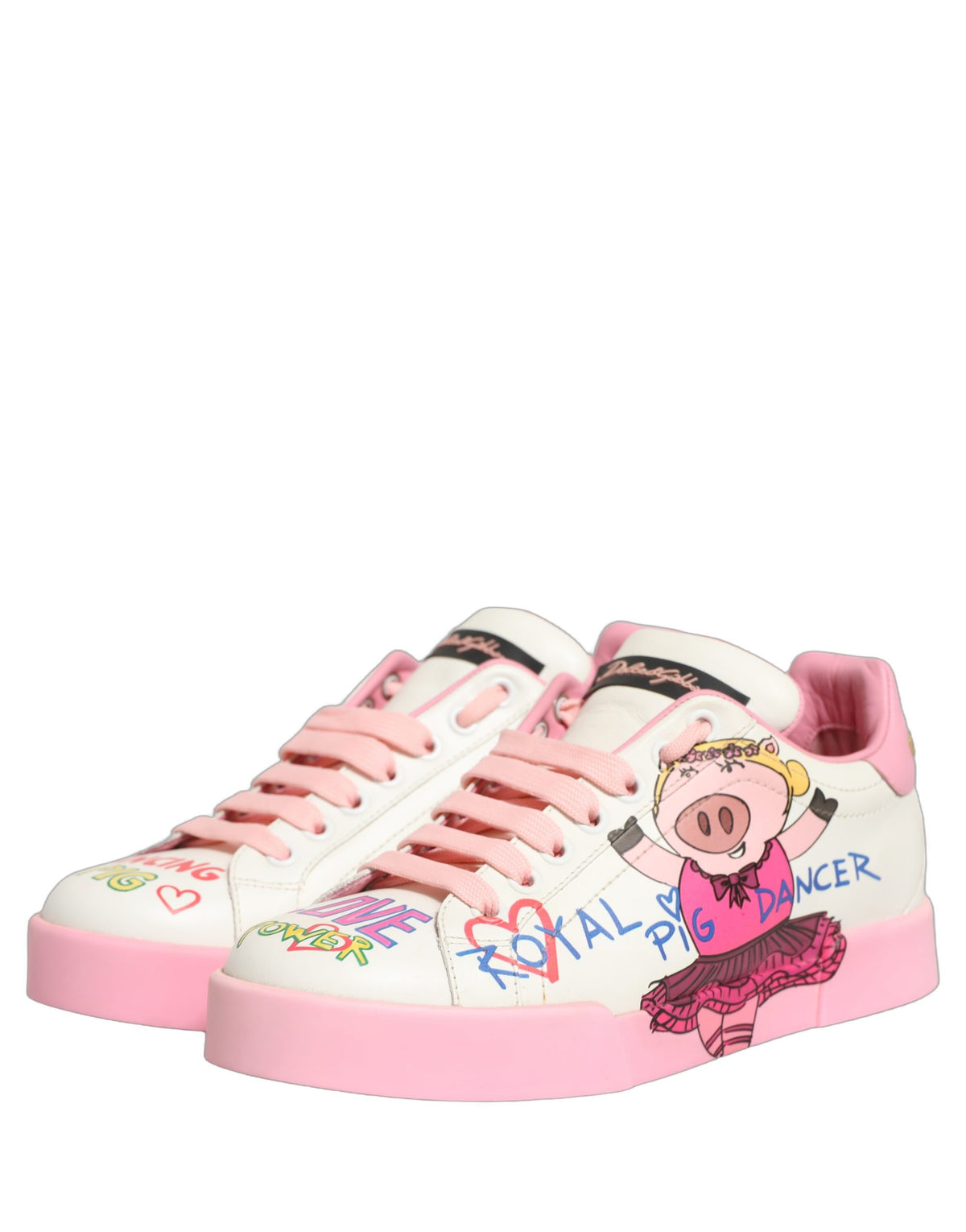 Dolce & Gabbana Weiße Pinke Portofino Royal Pig Sneakers Schuhe