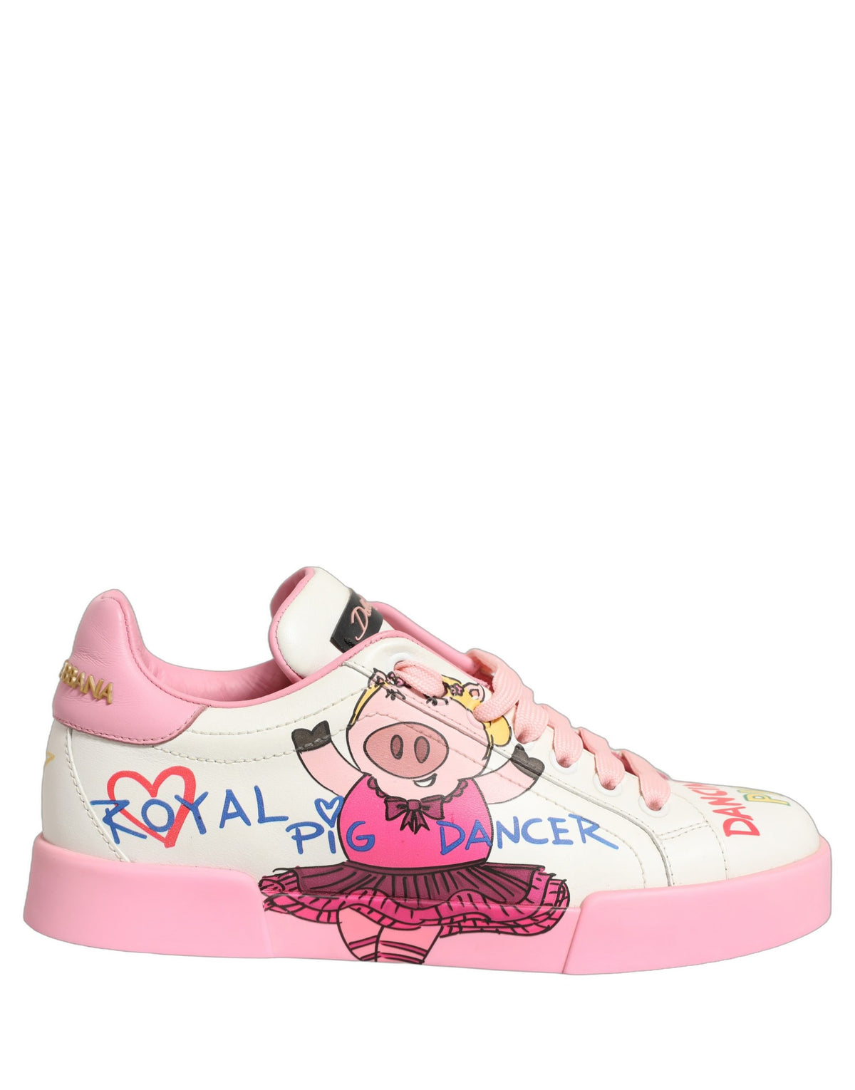 Dolce & Gabbana Weiße Pinke Portofino Royal Pig Sneakers Schuhe
