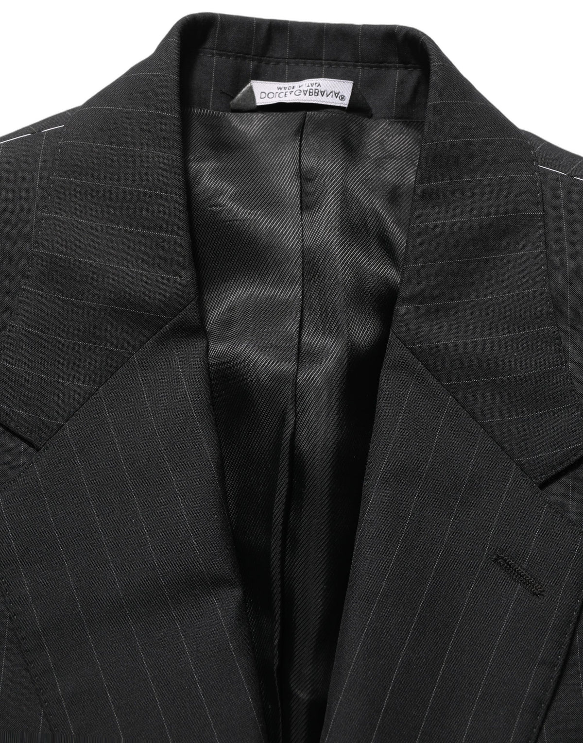 Dolce & Gabbana Dunkelgrauer gestreifter einreihiger Blazer aus Wolle