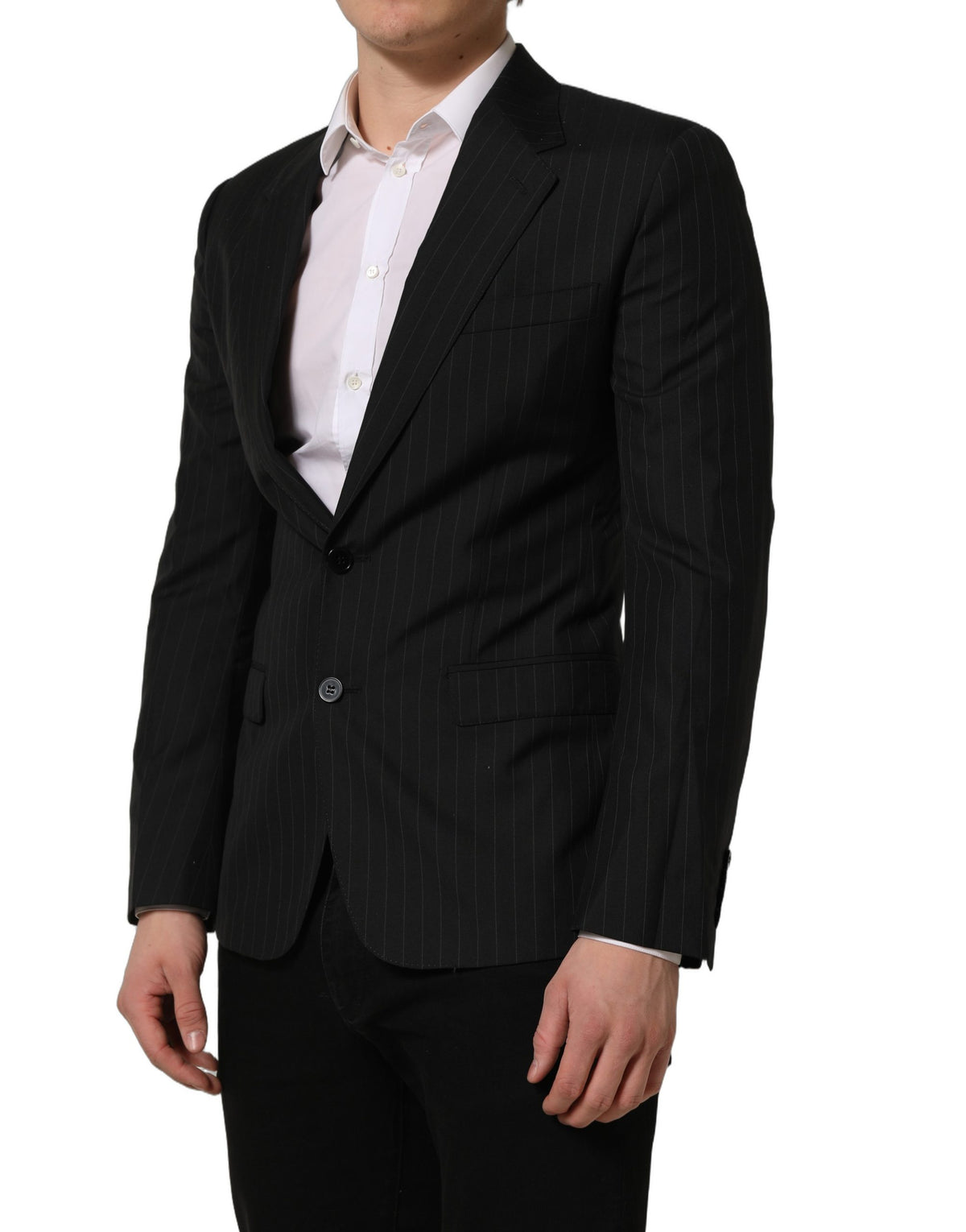Dolce & Gabbana Dunkelgrauer gestreifter einreihiger Blazer aus Wolle