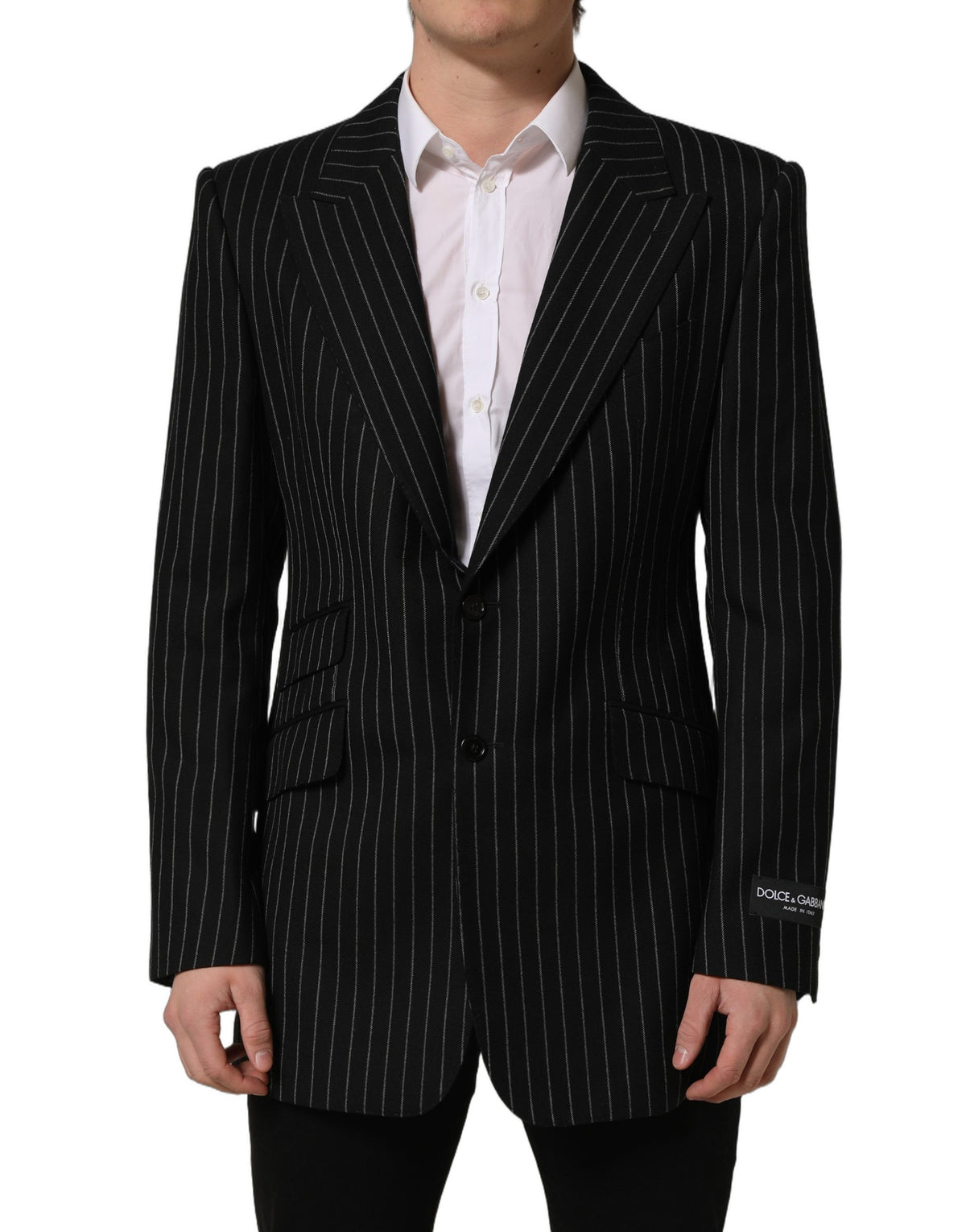Dolce & Gabbana Dunkelgrauer gestreifter einreihiger Blazer aus Wolle