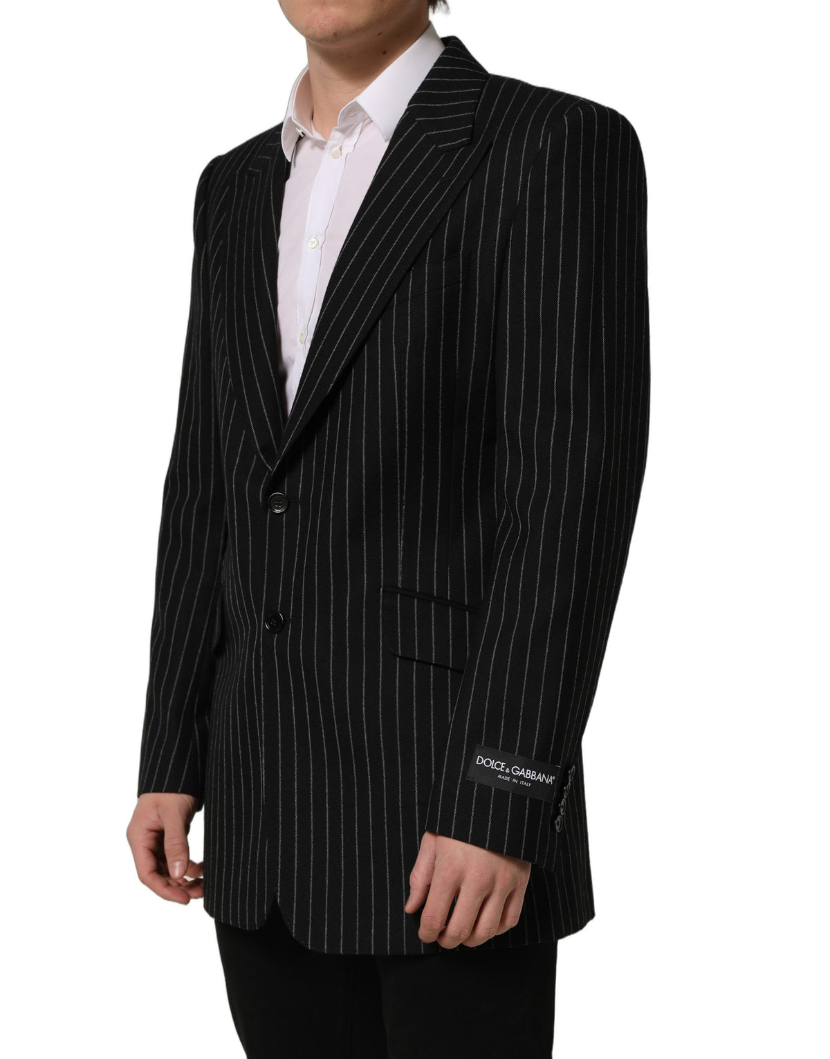 Dolce & Gabbana Dunkelgrauer gestreifter einreihiger Blazer aus Wolle