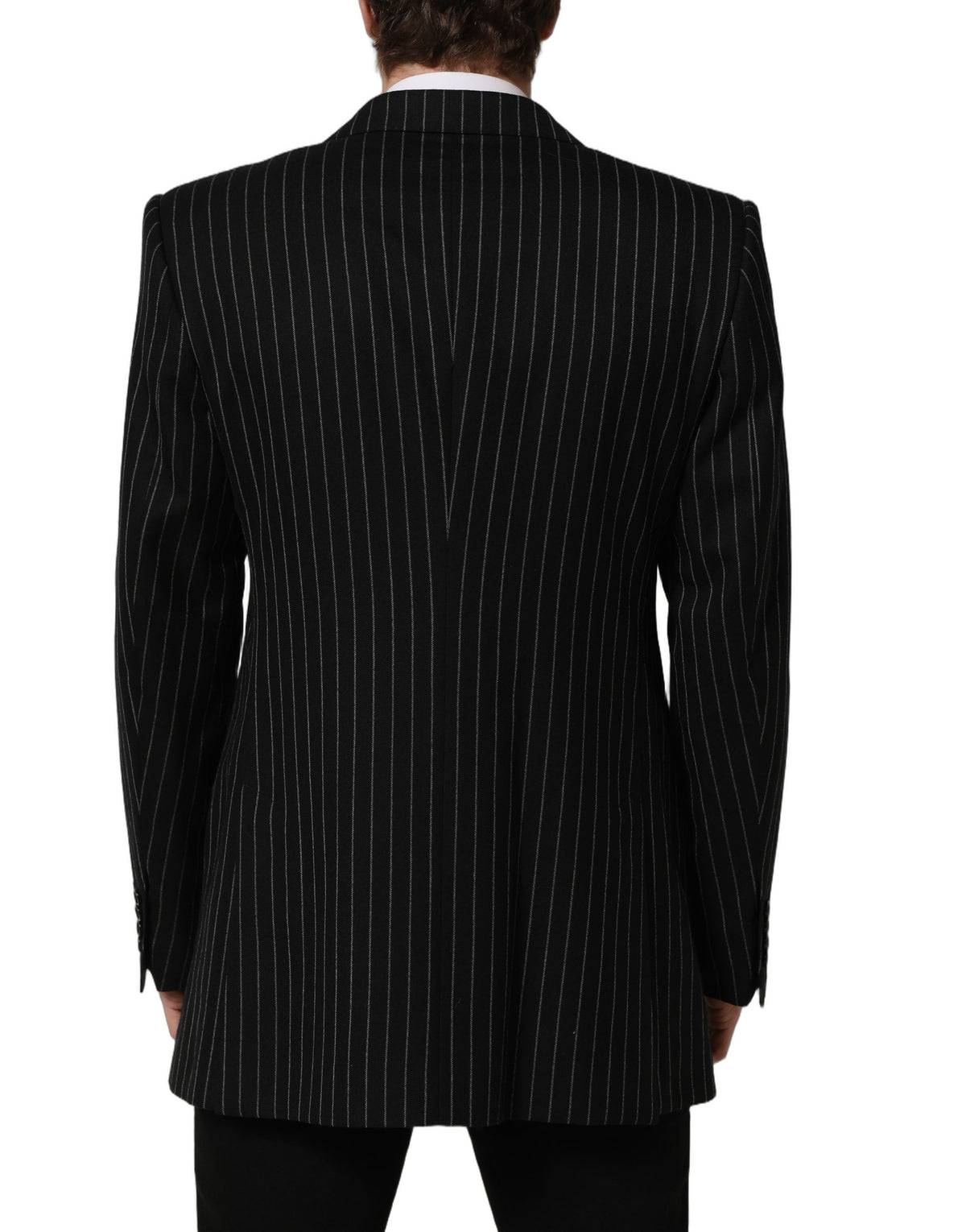 Dolce & Gabbana Dunkelgrauer gestreifter einreihiger Blazer aus Wolle