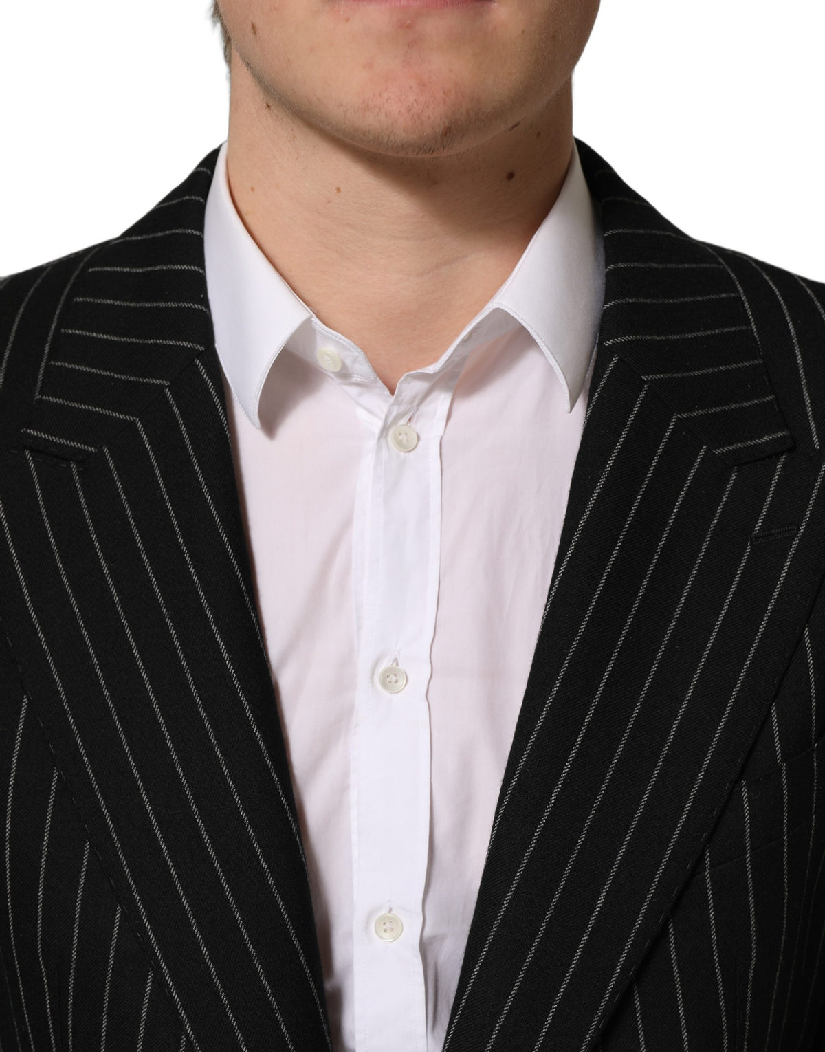 Dolce & Gabbana Dunkelgrauer gestreifter einreihiger Blazer aus Wolle